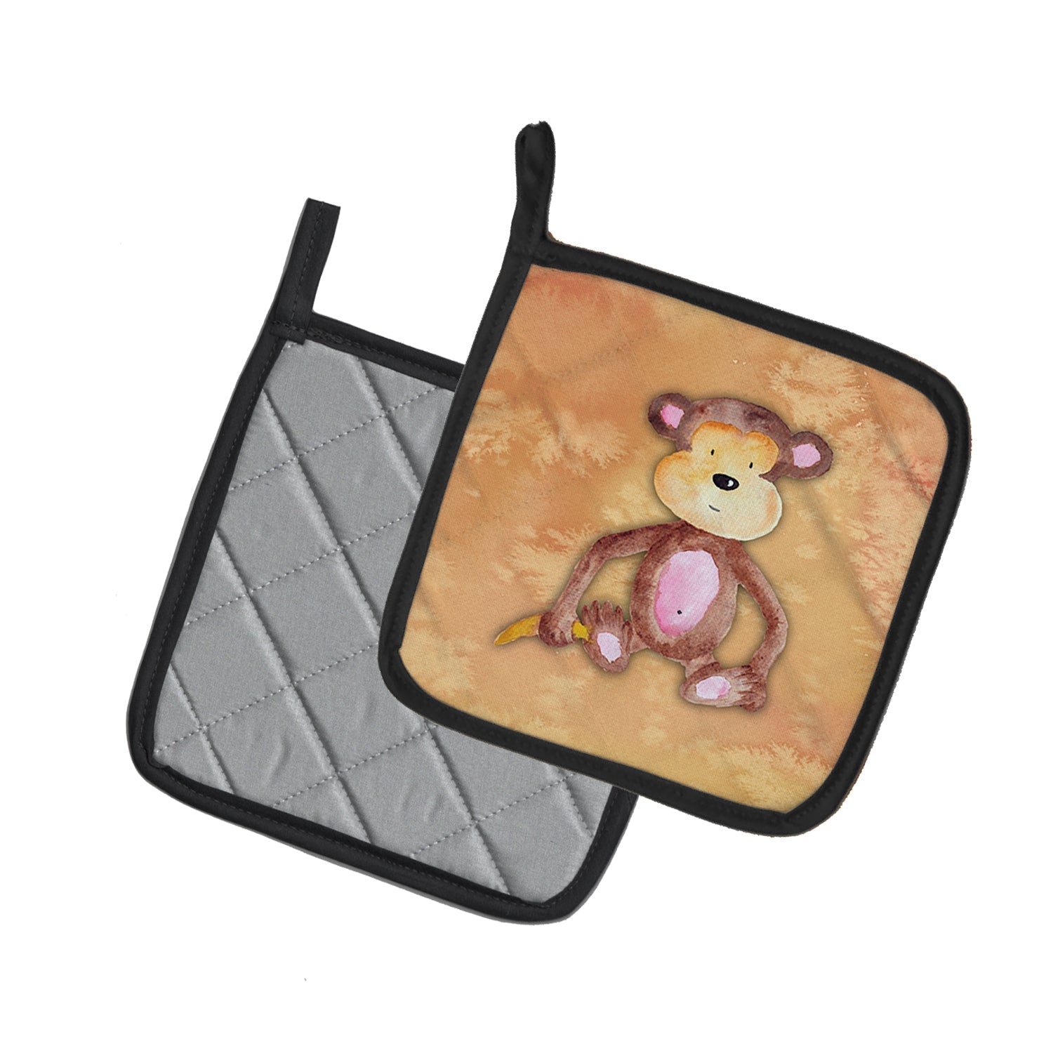 Monkey Watercolor Pot Holder Set of 2 Heat Resistant Quilted Hot Pads 7.5 x 7.5 Inch, Insulated Kitchen Trivets for Cooking & Baking