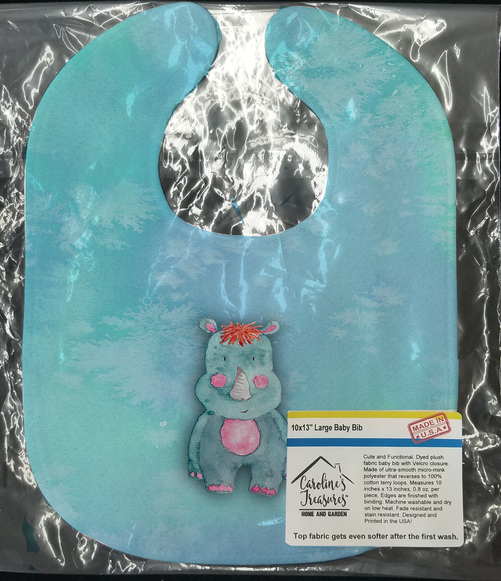 Rhinoceros Watercolor Baby Bib Easy-Clean Baby Bib Baby Feeding Accessory Baby Mealtime Essential, 10 x 13, Multicolor