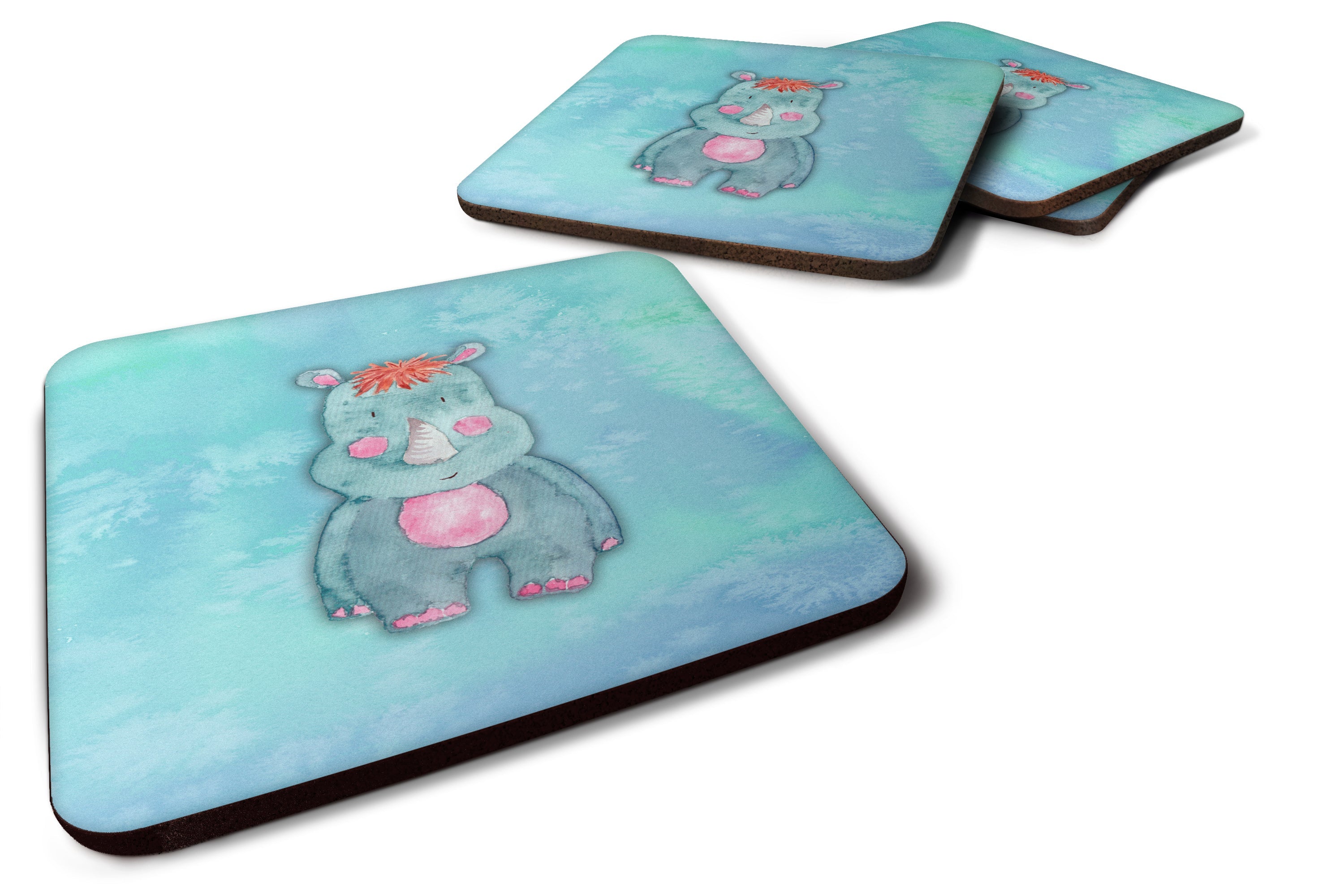 Rhinoceros Watercolor Foam Coasters Set of 4 Cup Coasters for Indoor Outdoor, Tabletop Protection, Anti Slip, Mouse pad Material