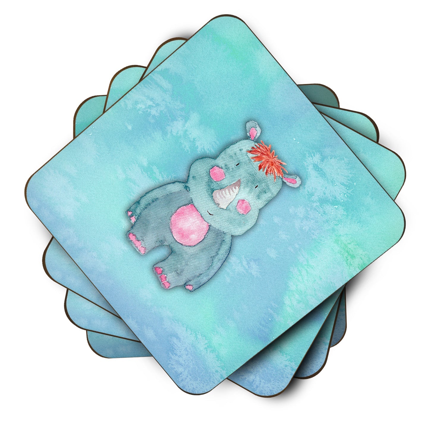 Rhinoceros Watercolor Foam Coasters Set of 4 Cup Coasters for Indoor Outdoor, Tabletop Protection, Anti Slip, Mouse pad Material