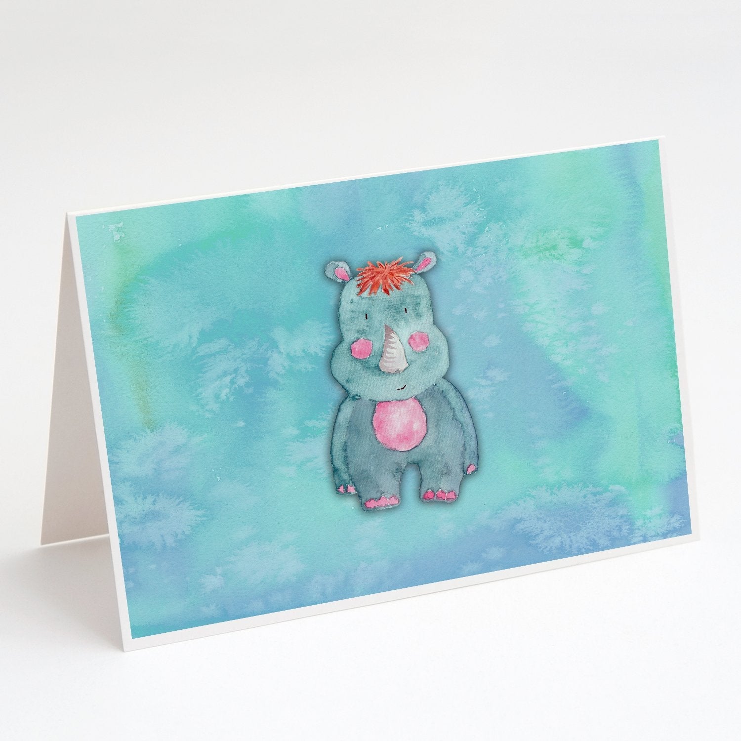 Rhinoceros Watercolor Greeting Cards Pack of 8 Blank Cards with Envelopes Whimsical A7 Size 5x7