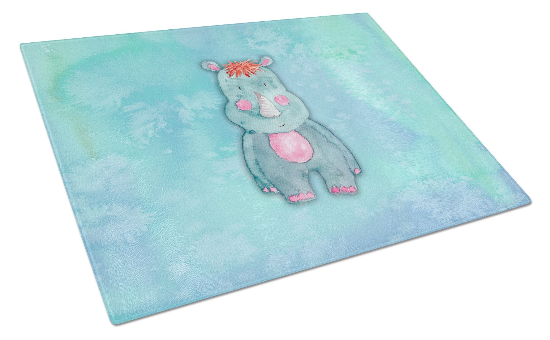 Rhinoceros Watercolor Cutting Board Tempered Glass Kitchen Cutting Surface, Heat Resistant Chopping, Non-Slip Feet, Food Prep & Serving