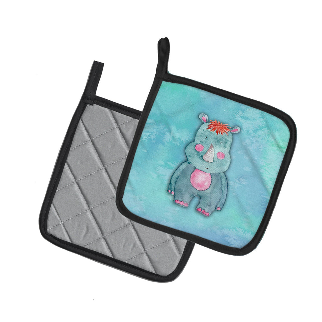 Rhinoceros Watercolor Pot Holder Set of 2 Heat Resistant Quilted Hot Pads 7.5 x 7.5 Inch, Insulated Kitchen Trivets for Cooking & Baking