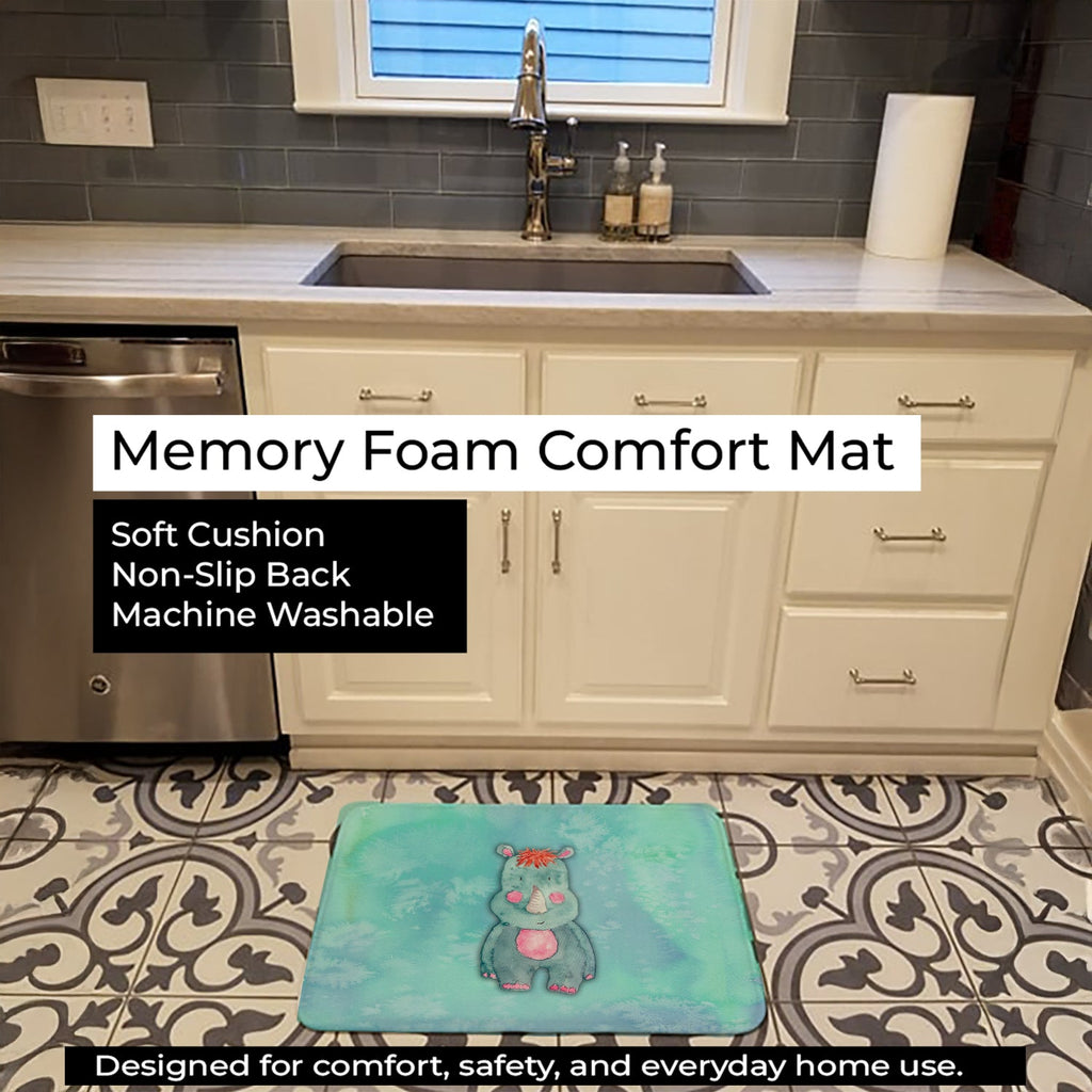 Rhinoceros Watercolor Memory Foam Kitchen Mat Machine Washable Anti-Fatigue Cushion Comfort Bath or Kitchen Rug