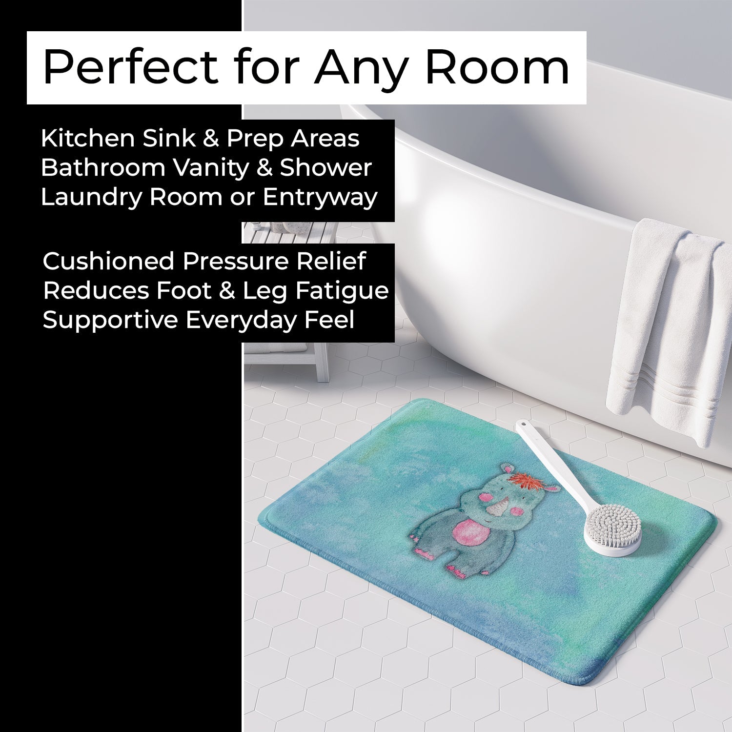 Rhinoceros Watercolor Memory Foam Kitchen Mat Machine Washable Anti-Fatigue Cushion Comfort Bath or Kitchen Rug