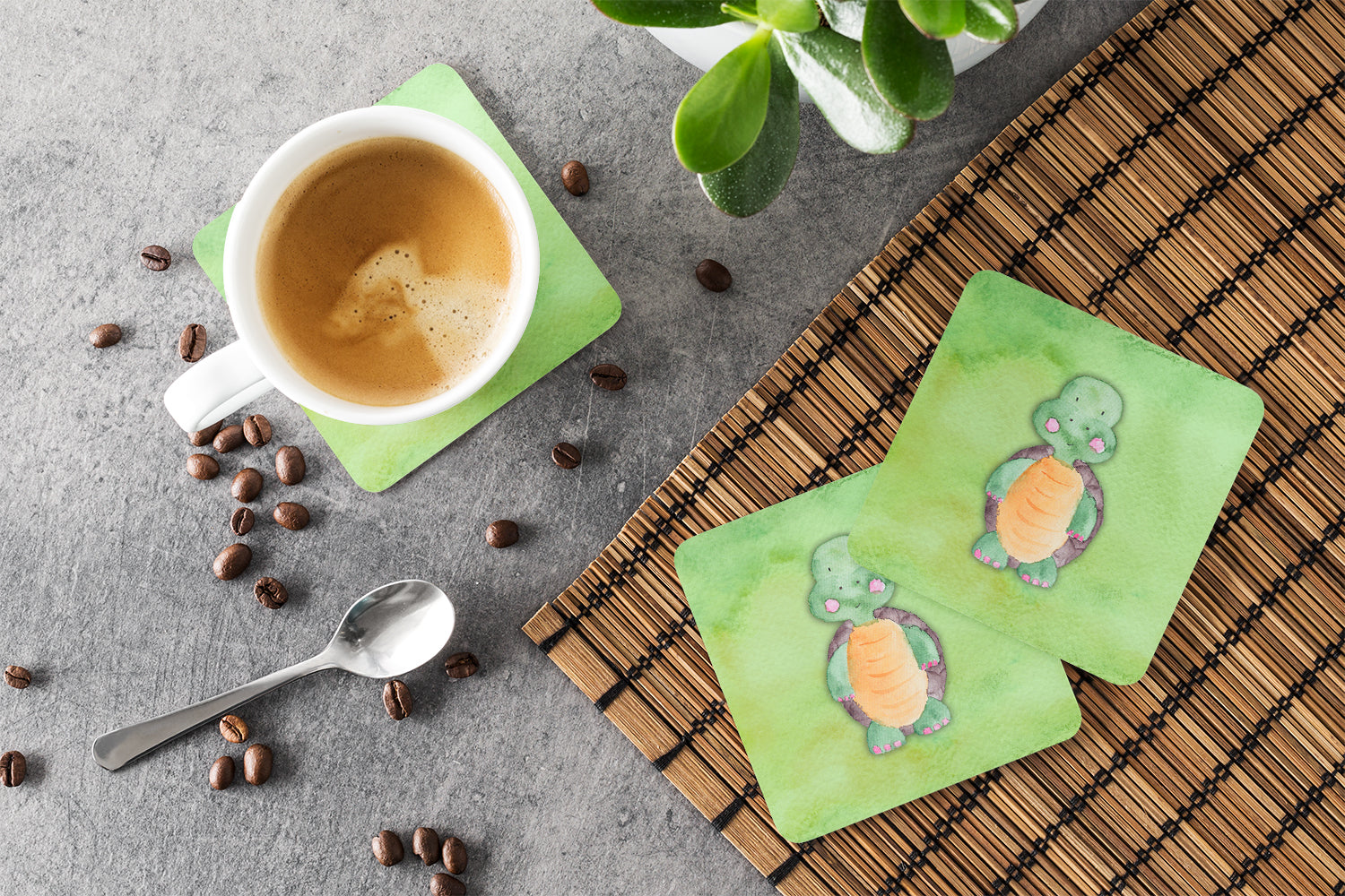 Turtle Watercolor Foam Coasters Set of 4 Cup Coasters for Indoor Outdoor, Tabletop Protection, Anti Slip, Mouse pad Material