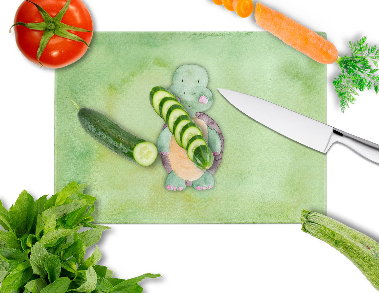 Turtle Watercolor Cutting Board Tempered Glass Kitchen Cutting Surface, Heat Resistant Chopping, Non-Slip Feet, Food Prep & Serving