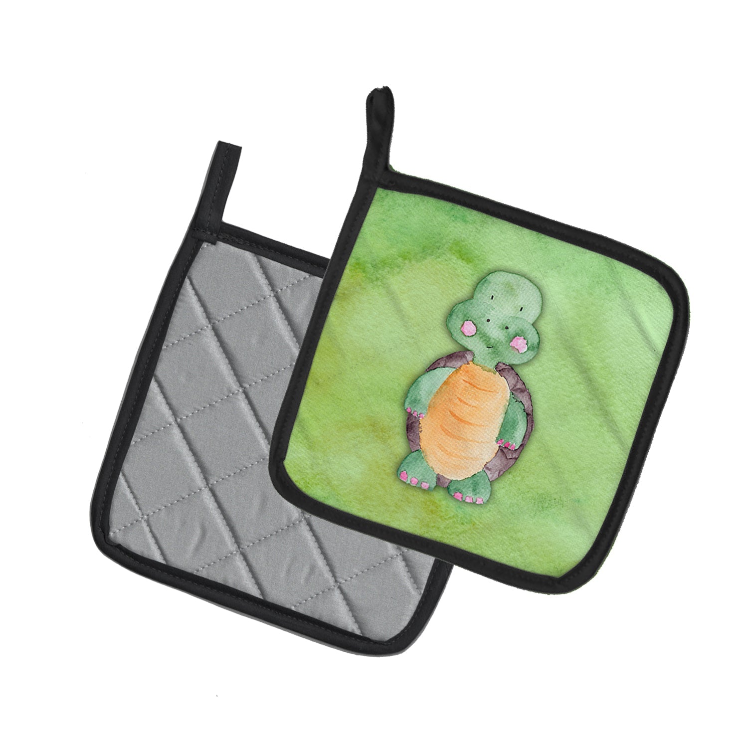 Turtle Watercolor Pot Holder Set of 2 Heat Resistant Quilted Hot Pads 7.5 x 7.5 Inch, Insulated Kitchen Trivets for Cooking & Baking