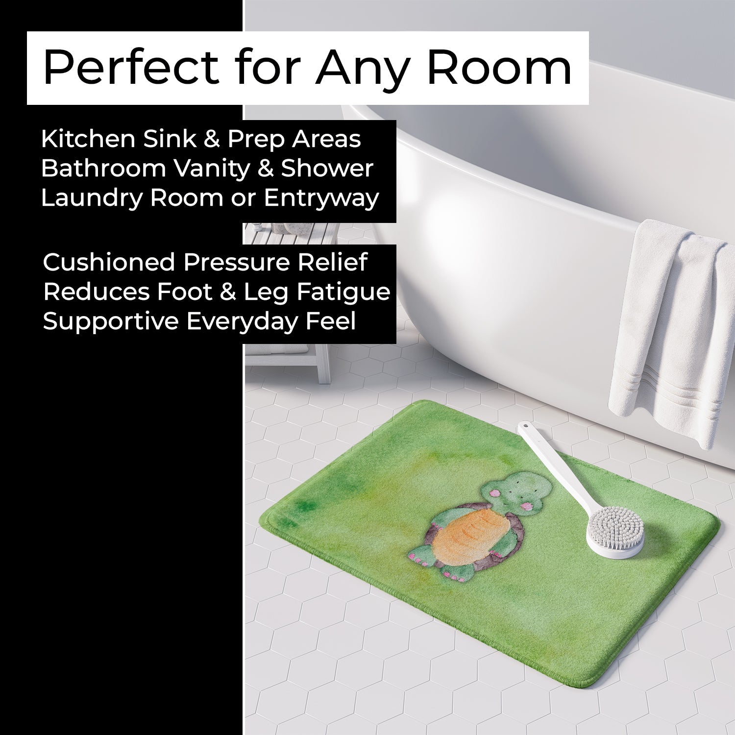 Turtle Watercolor Memory Foam Kitchen Mat Machine Washable Anti-Fatigue Cushion Comfort Bath or Kitchen Rug
