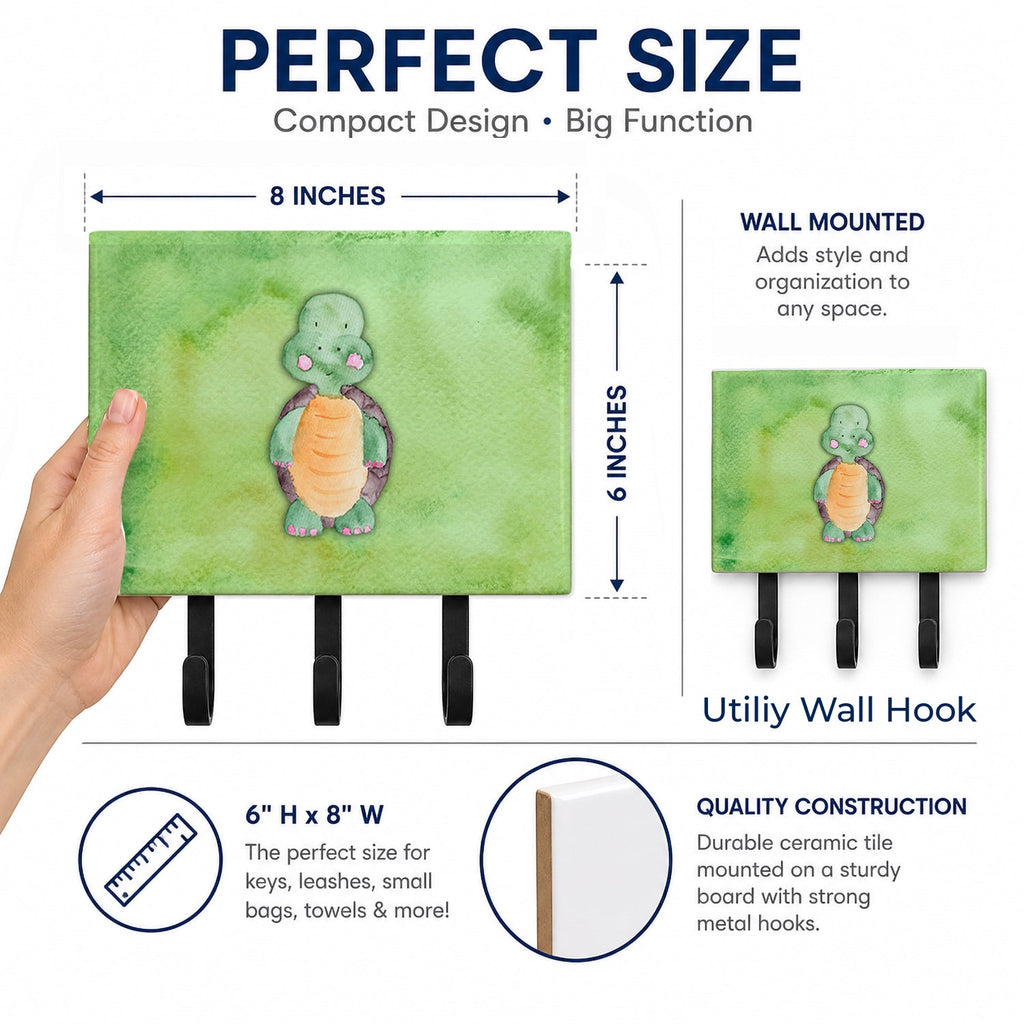 Turtle Watercolor Leash or Key Holder Wall Hooks, Coat Rack Wall Mount, for Hanging Keys, Towels, Aprons, Leashes