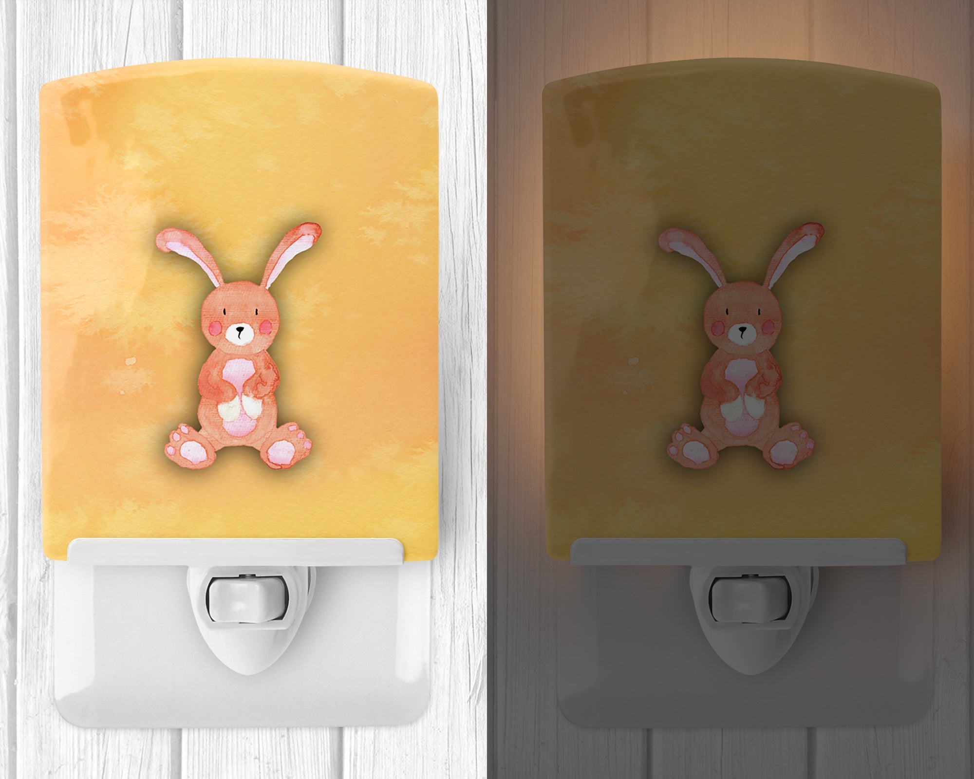 Rabbit Watercolor Ceramic Night Light Compact, UL-Certified, Ideal for Bedroom, Bathroom, Nursery, Hallway, Kitchen, 6x4x3, Multicolor