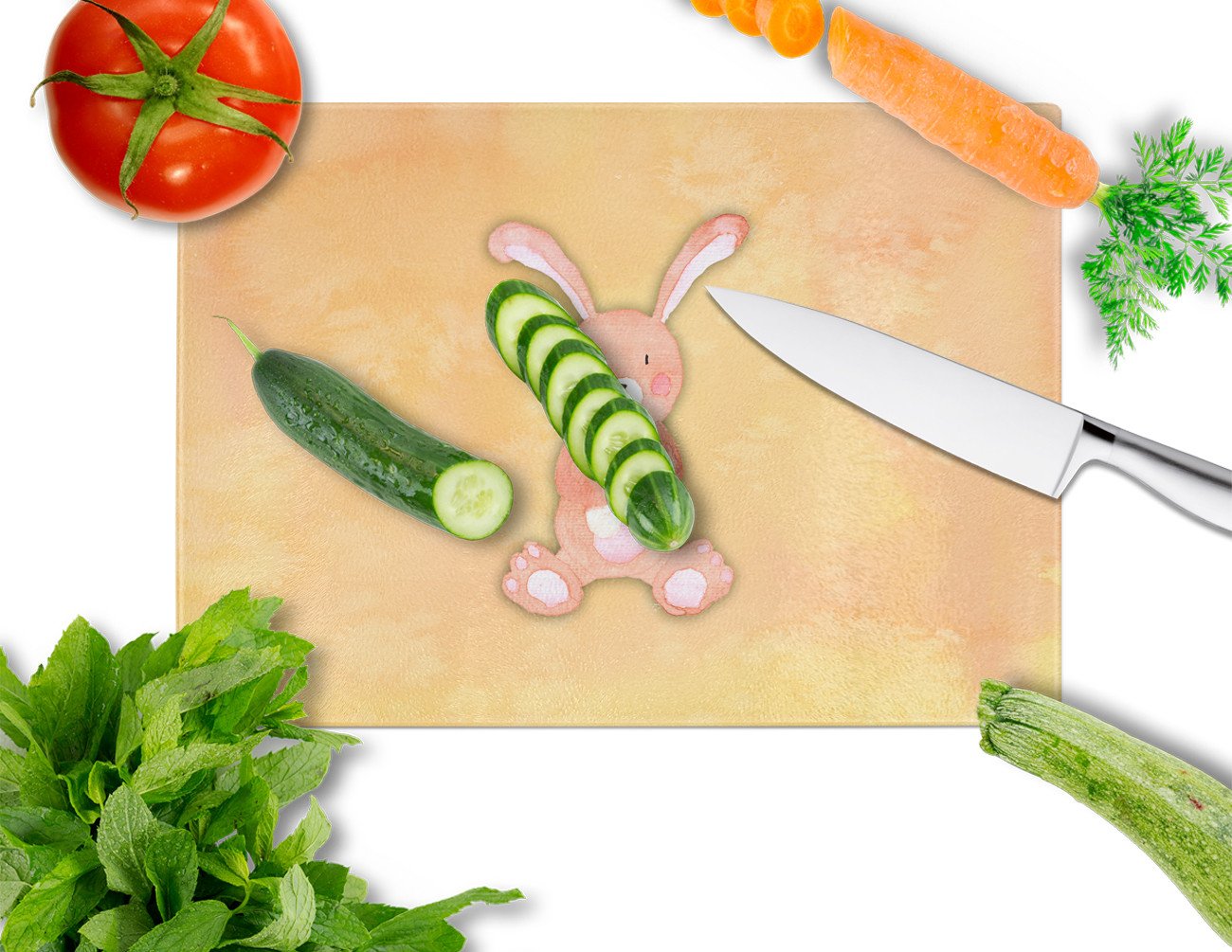 Rabbit Watercolor Cutting Board Tempered Glass Kitchen Cutting Surface, Heat Resistant Chopping, Non-Slip Feet, Food Prep & Serving