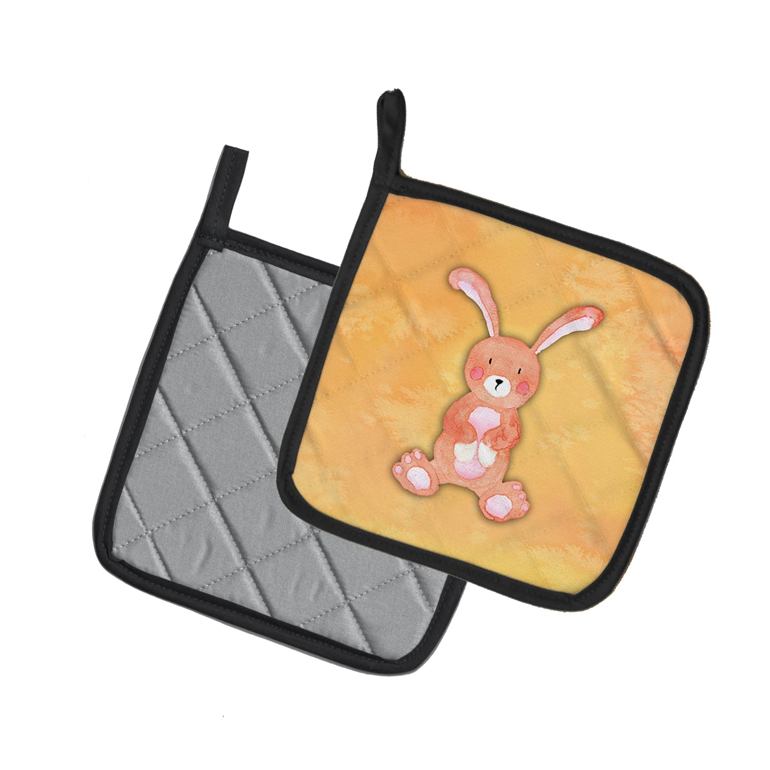 Rabbit Watercolor Pot Holder Set of 2 Heat Resistant Quilted Hot Pads 7.5 x 7.5 Inch, Insulated Kitchen Trivets for Cooking & Baking