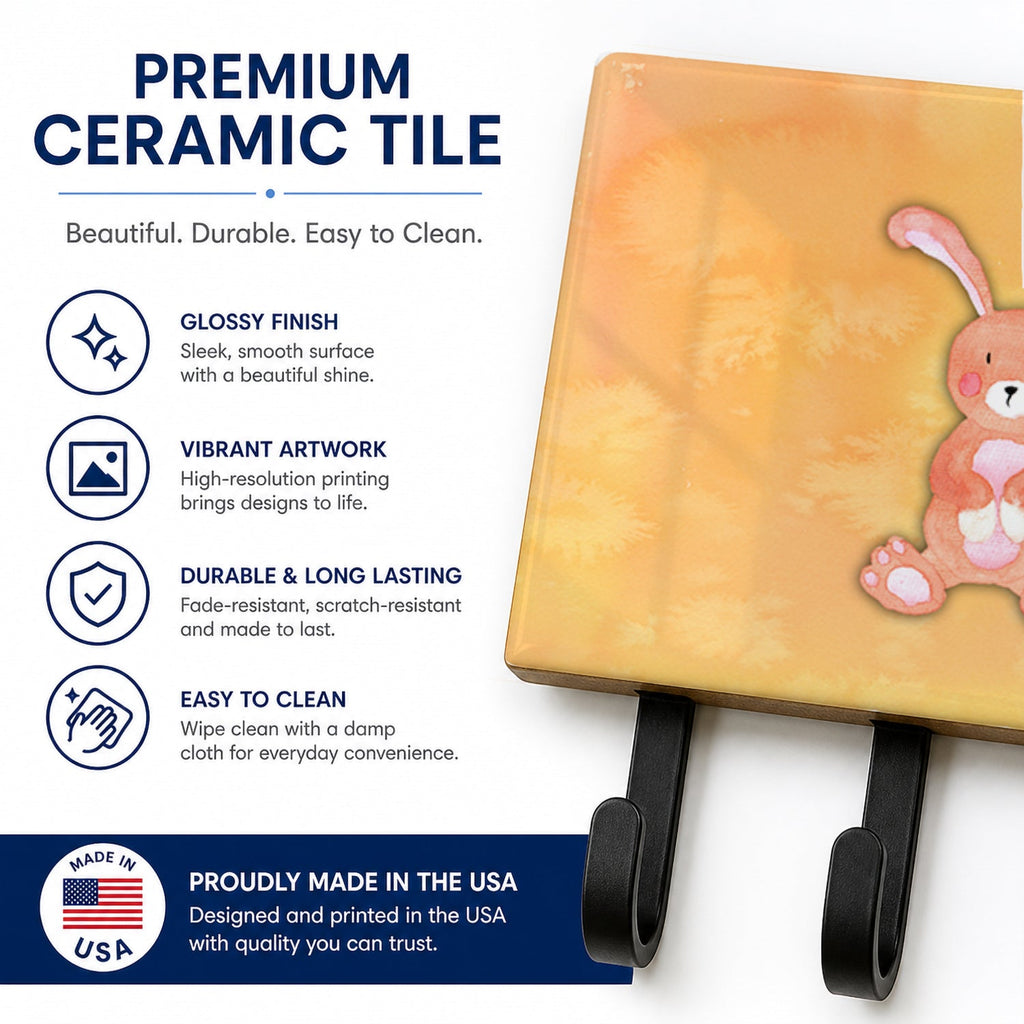 Rabbit Watercolor Leash or Key Holder Wall Hooks, Coat Rack Wall Mount, for Hanging Keys, Towels, Aprons, Leashes