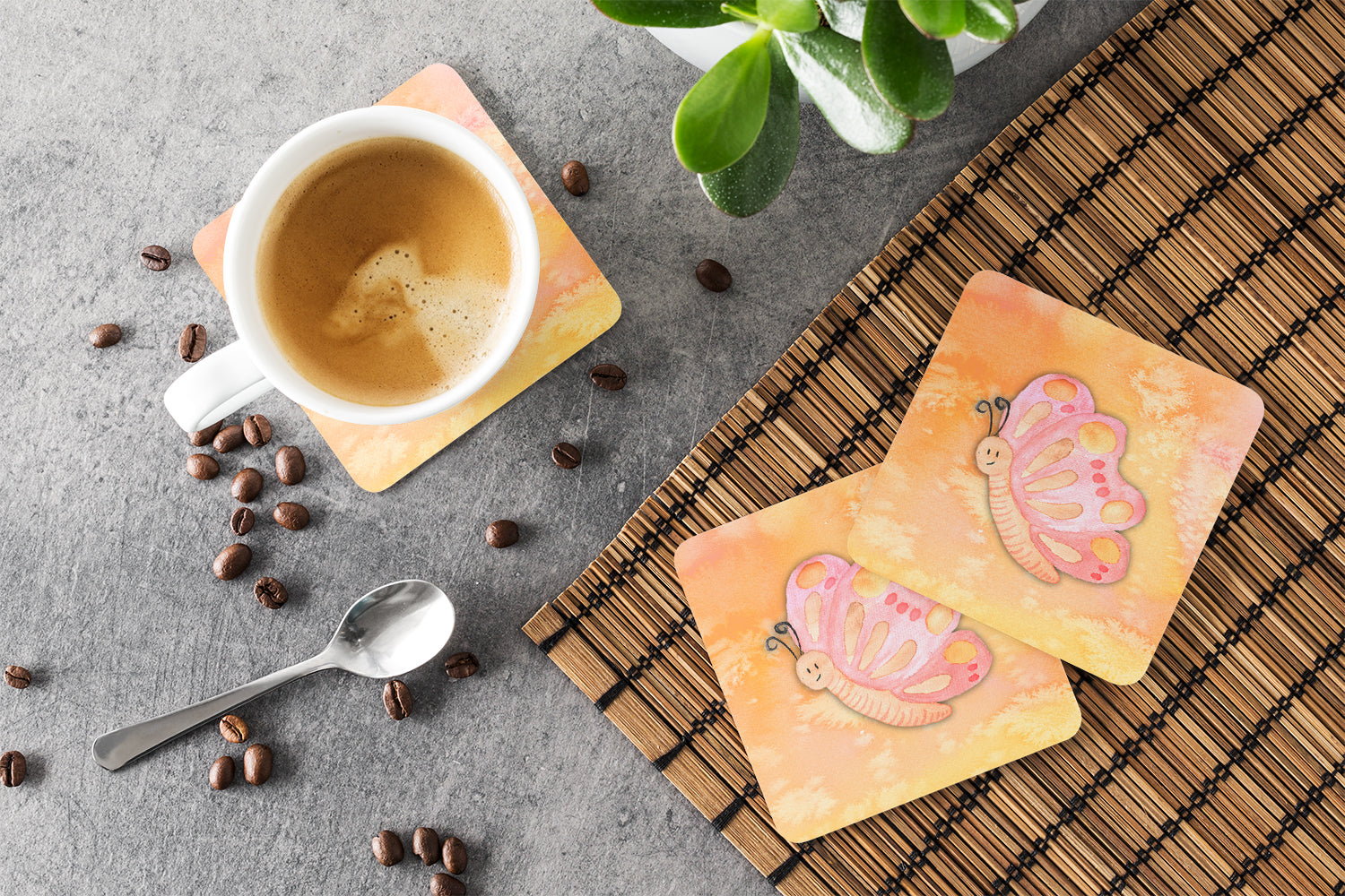 Butterfly Watercolor Foam Coasters Set of 4 Cup Coasters for Indoor Outdoor, Tabletop Protection, Anti Slip, Mouse pad Material