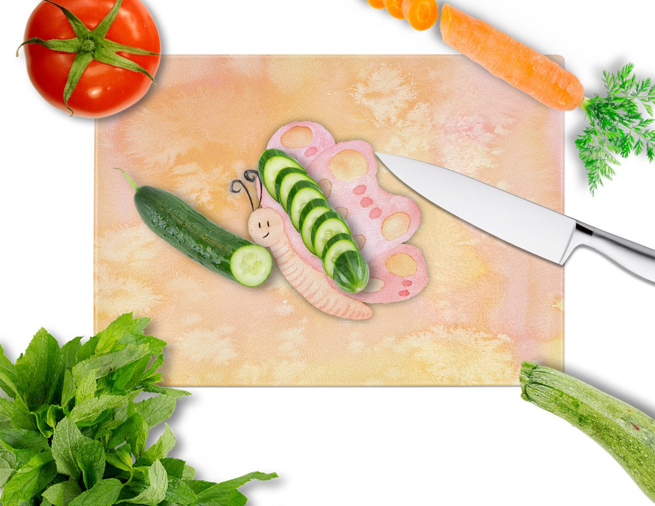 Butterfly Watercolor Cutting Board Tempered Glass Kitchen Cutting Surface, Heat Resistant Chopping, Non-Slip Feet, Food Prep & Serving