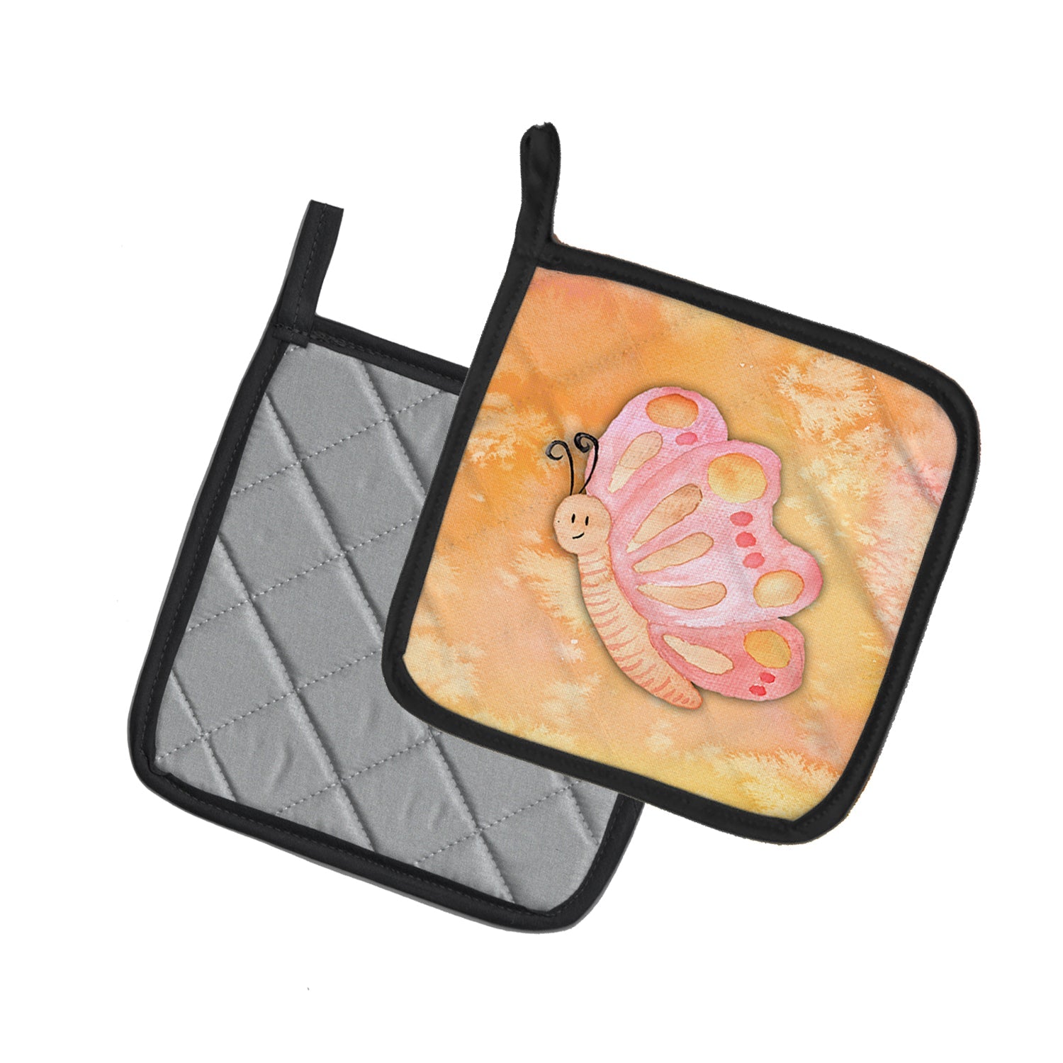 Butterfly Watercolor Pot Holder Set of 2 Heat Resistant Quilted Hot Pads 7.5 x 7.5 Inch, Insulated Kitchen Trivets for Cooking & Baking