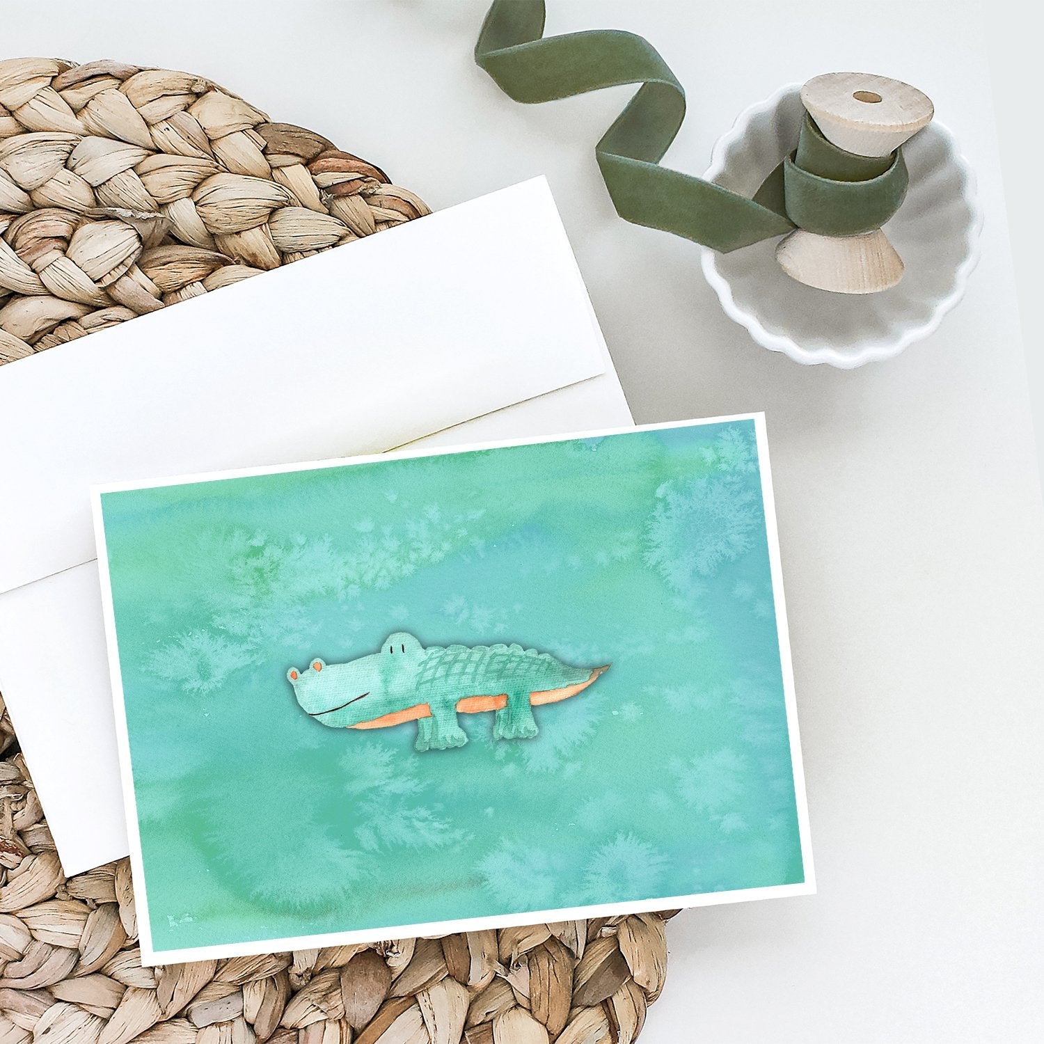 Alligator Watercolor Greeting Cards Pack of 8 Blank Cards with Envelopes Whimsical A7 Size 5x7