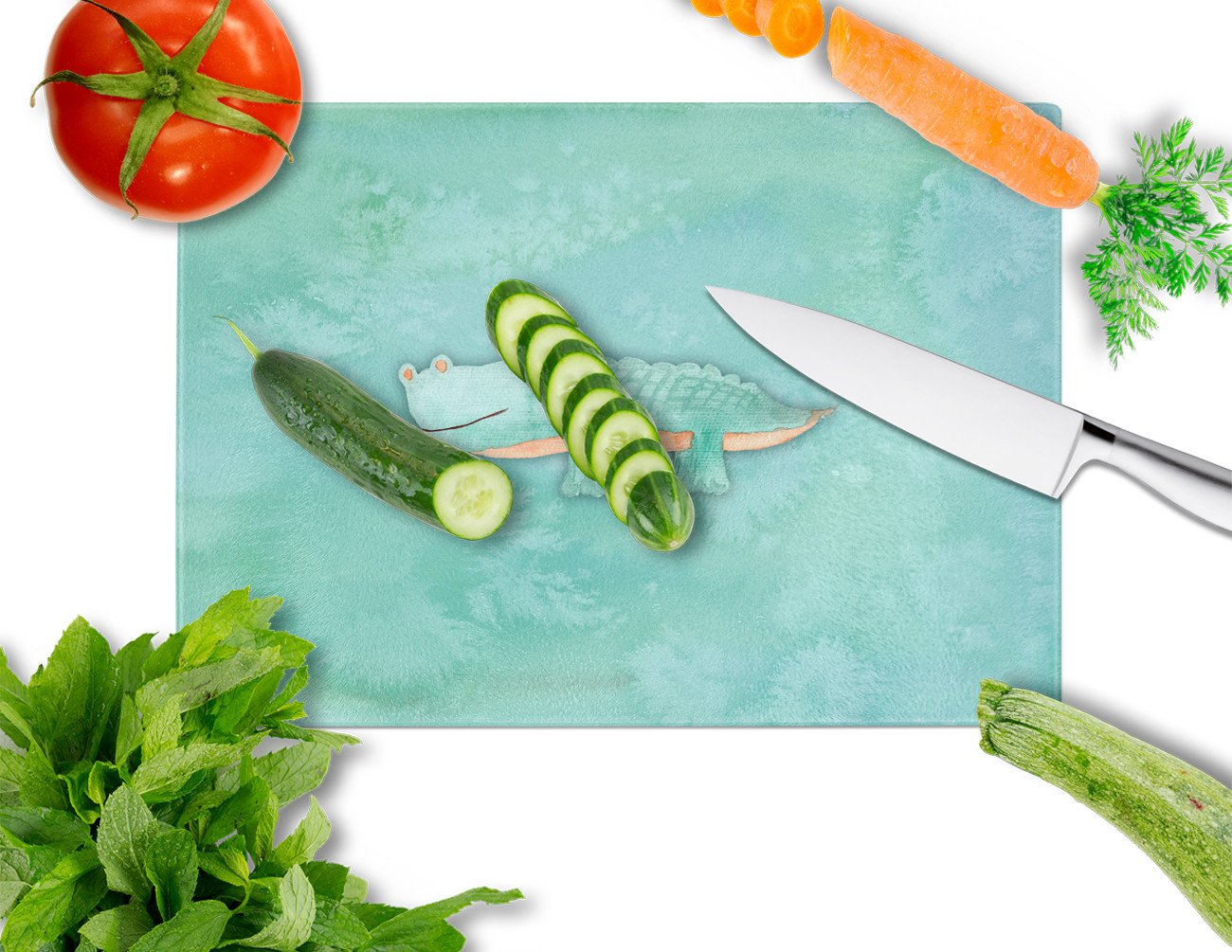 Alligator Watercolor Cutting Board Tempered Glass Kitchen Cutting Surface, Heat Resistant Chopping, Non-Slip Feet, Food Prep & Serving