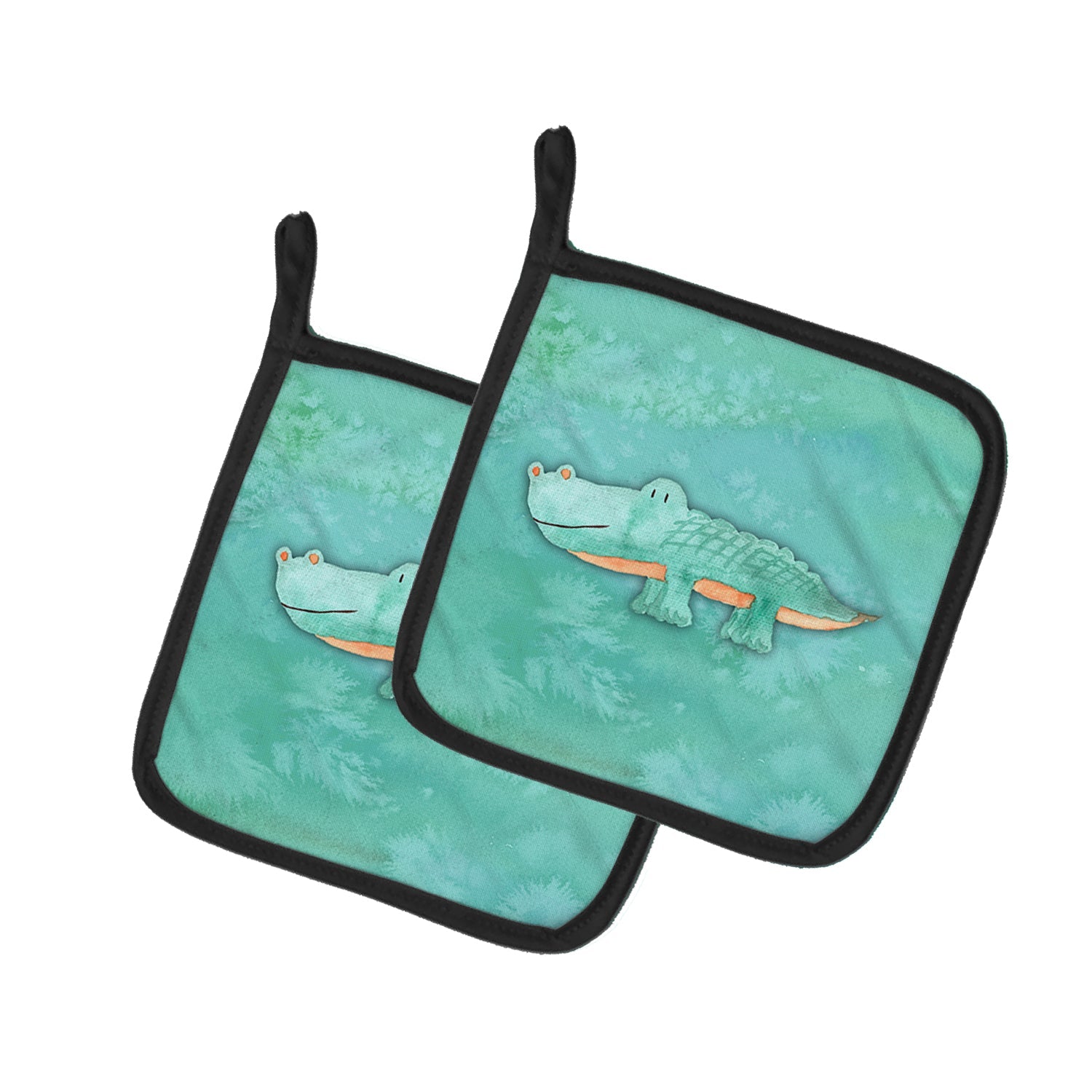 Alligator Watercolor Pot Holder Set of 2 Heat Resistant Quilted Hot Pads 7.5 x 7.5 Inch, Insulated Kitchen Trivets for Cooking & Baking