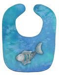 Blue Fish Watercolor Baby Bib Easy-Clean Baby Bib Baby Feeding Accessory Baby Mealtime Essential, 10 x 13, Multicolor