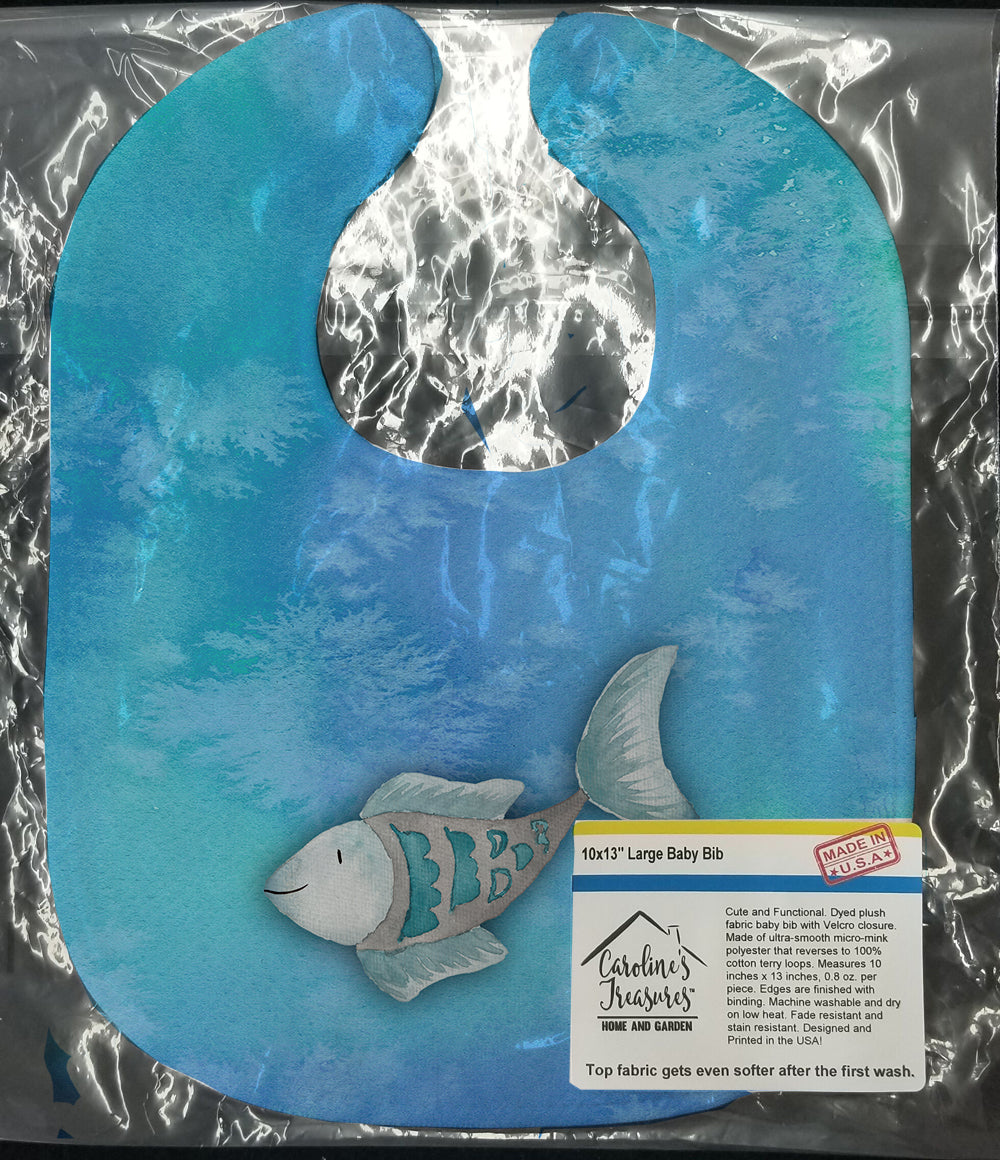 Blue Fish Watercolor Baby Bib Easy-Clean Baby Bib Baby Feeding Accessory Baby Mealtime Essential, 10 x 13, Multicolor