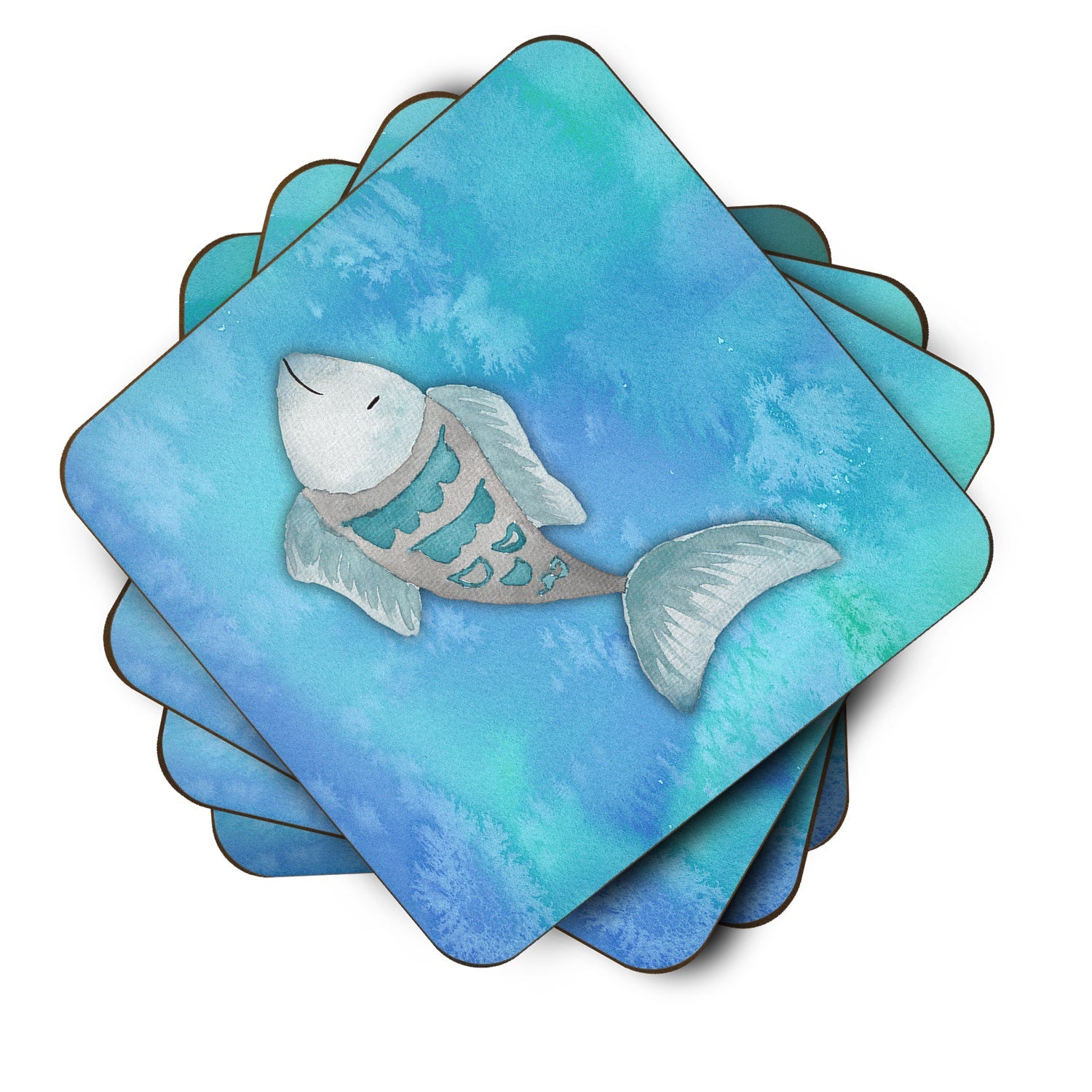 Blue Fish Watercolor Foam Coasters Set of 4 Cup Coasters for Indoor Outdoor, Tabletop Protection, Anti Slip, Mouse pad Material
