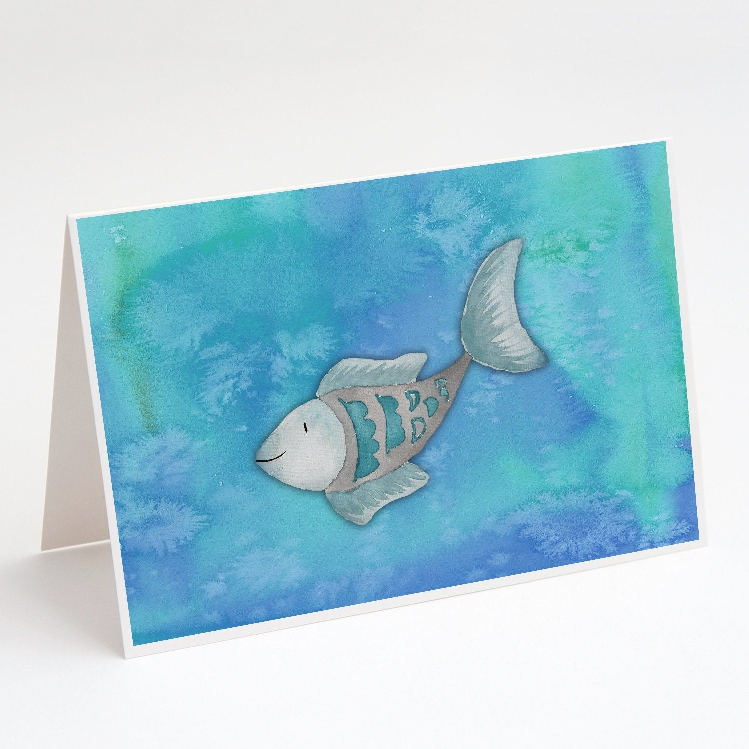 Blue Fish Watercolor Greeting Cards Pack of 8 Blank Cards with Envelopes Whimsical A7 Size 5x7