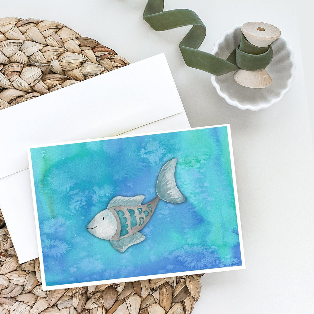 Blue Fish Watercolor Greeting Cards Pack of 8 Blank Cards with Envelopes Whimsical A7 Size 5x7