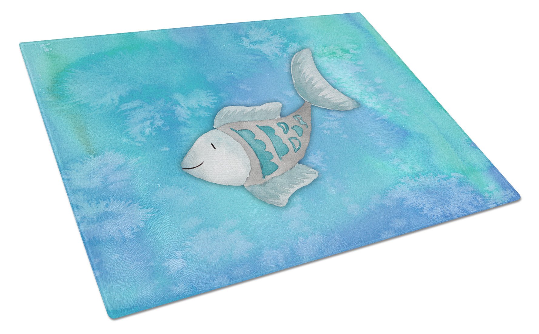 Blue Fish Watercolor Cutting Board Tempered Glass Kitchen Cutting Surface, Heat Resistant Chopping, Non-Slip Feet, Food Prep & Serving