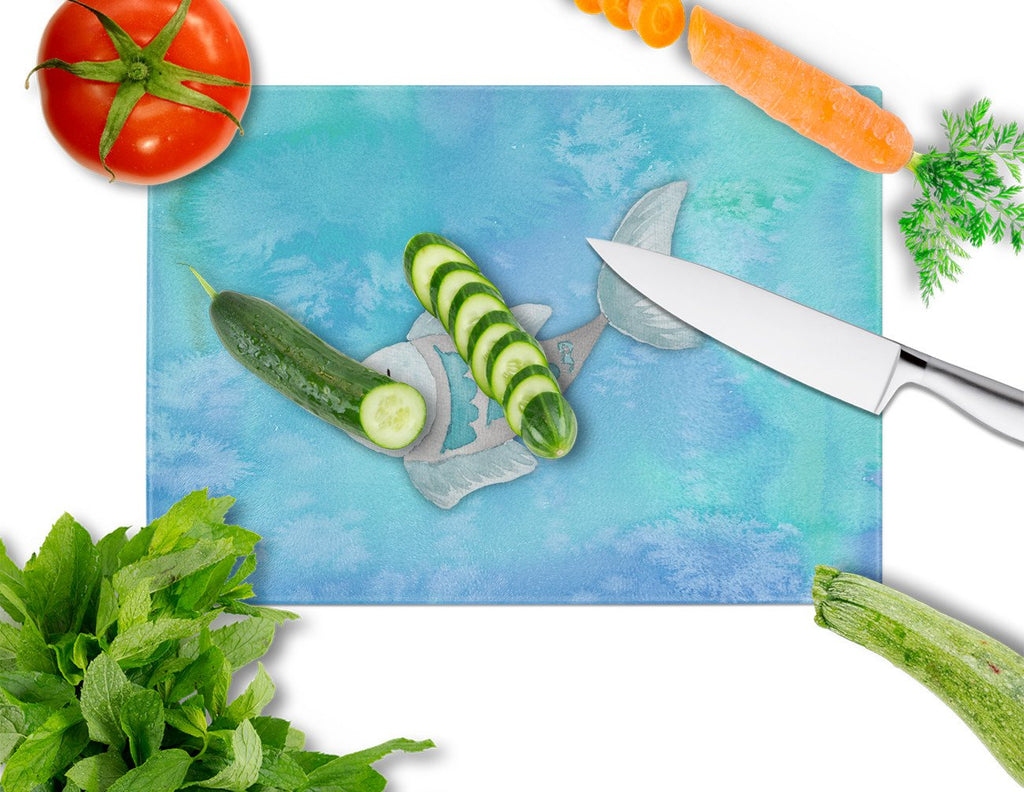 Blue Fish Watercolor Cutting Board Tempered Glass Kitchen Cutting Surface, Heat Resistant Chopping, Non-Slip Feet, Food Prep & Serving
