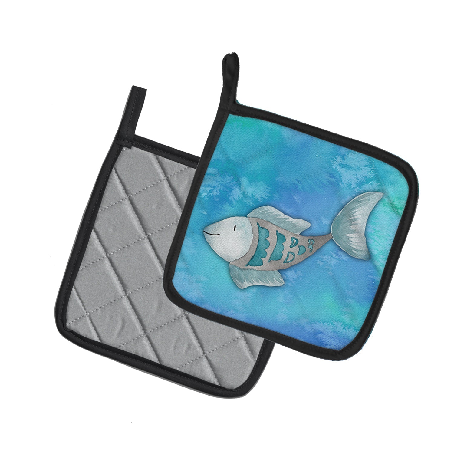 Blue Fish Watercolor Pot Holder Set of 2 Heat Resistant Quilted Hot Pads 7.5 x 7.5 Inch, Insulated Kitchen Trivets for Cooking & Baking