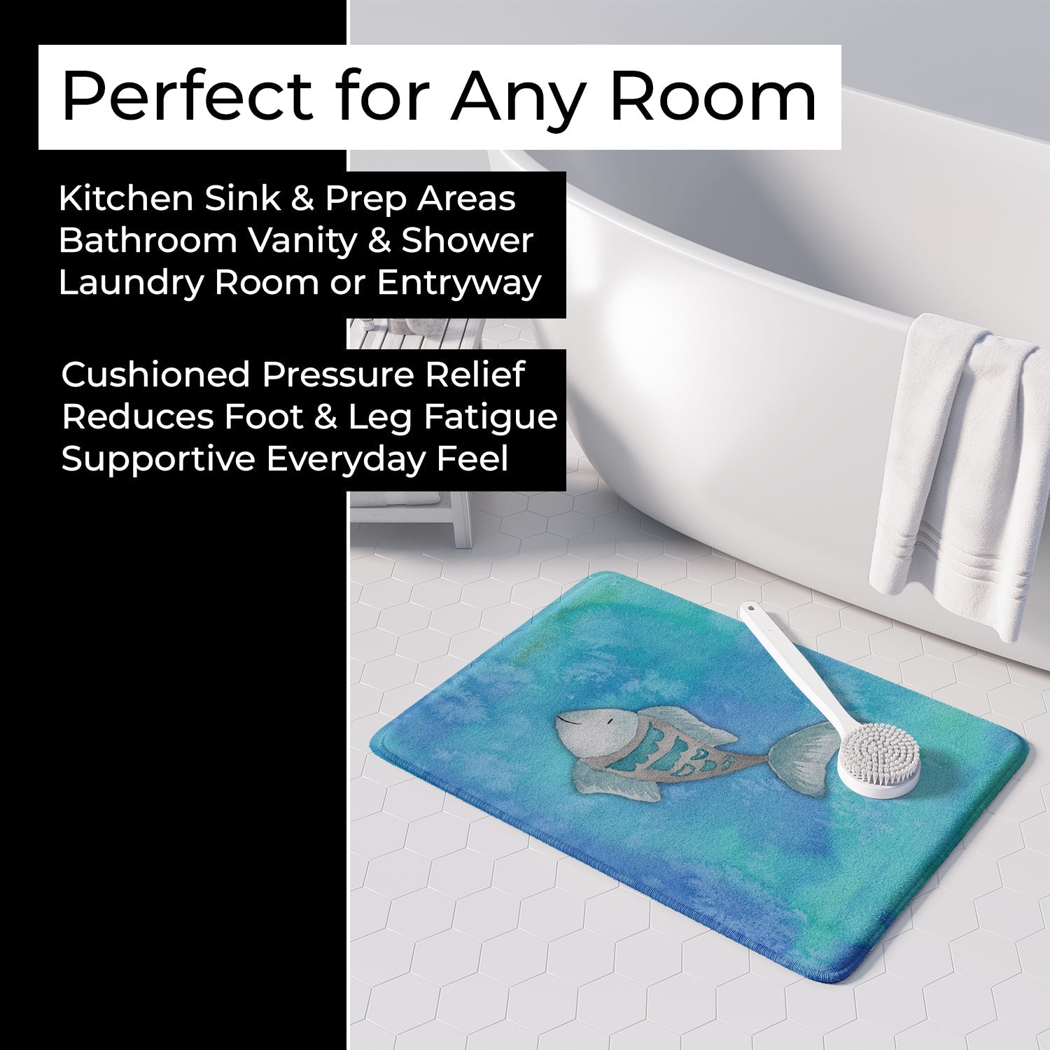Blue Fish Watercolor Memory Foam Kitchen Mat Machine Washable Anti-Fatigue Cushion Comfort Bath or Kitchen Rug