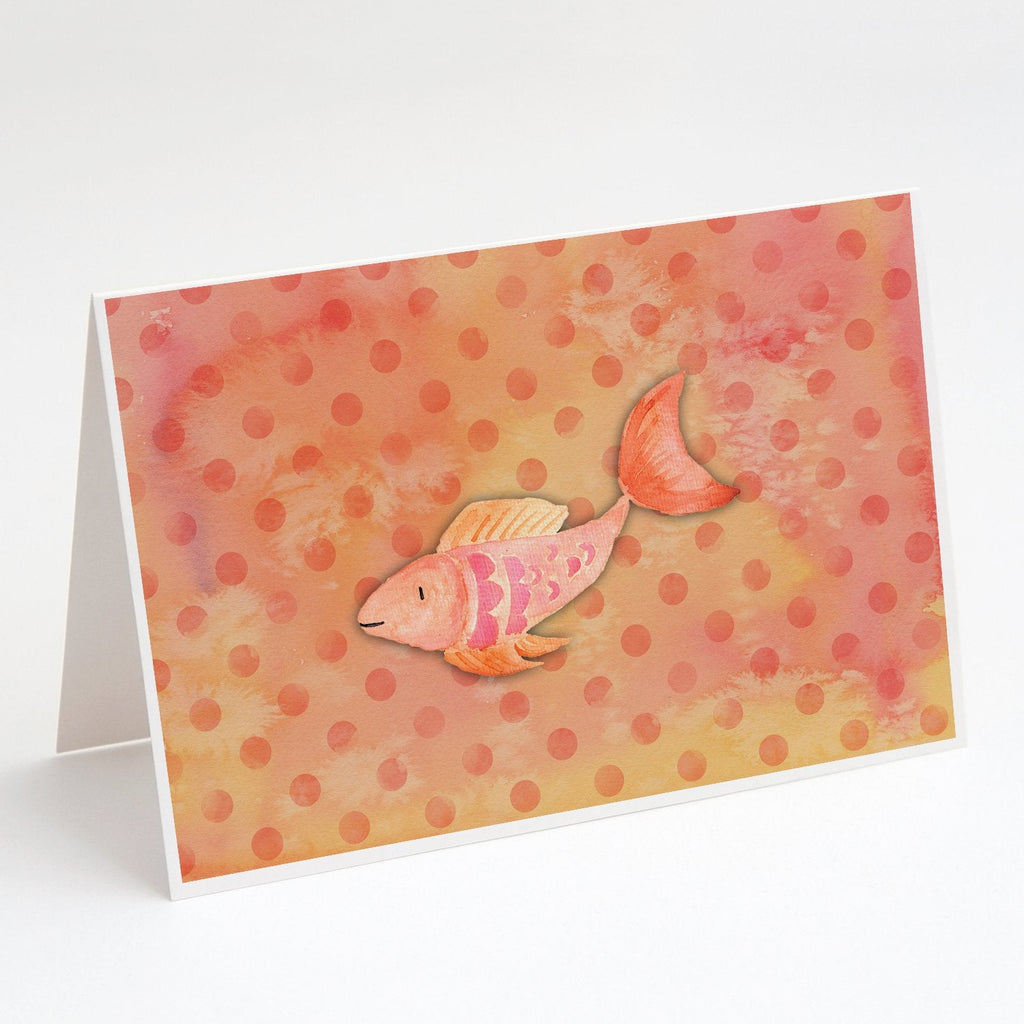 Orange Fish Watercolor Greeting Cards Pack of 8 Blank Cards with Envelopes Whimsical A7 Size 5x7