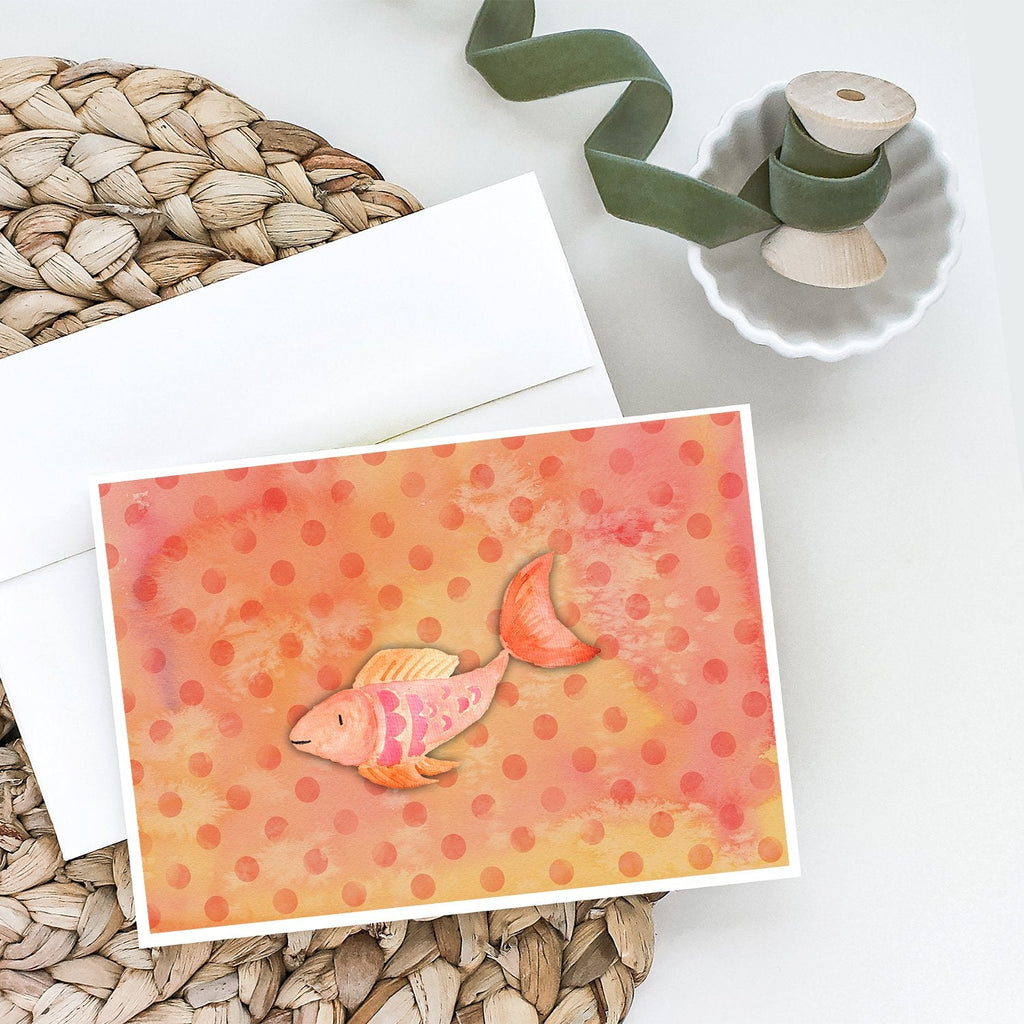 Orange Fish Watercolor Greeting Cards Pack of 8 Blank Cards with Envelopes Whimsical A7 Size 5x7