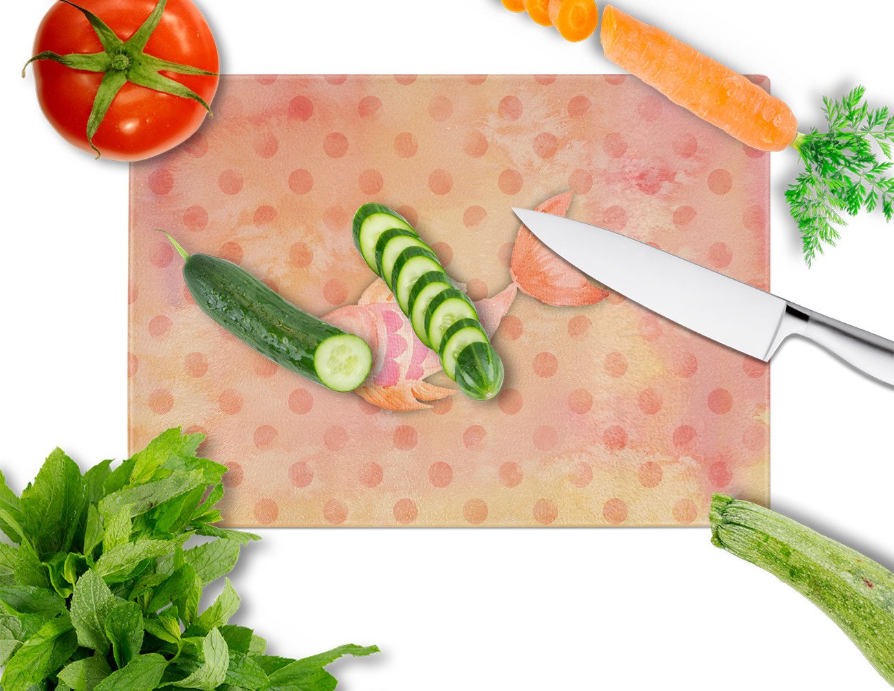 Orange Fish Watercolor Cutting Board Tempered Glass Kitchen Cutting Surface, Heat Resistant Chopping, Non-Slip Feet, Food Prep & Serving