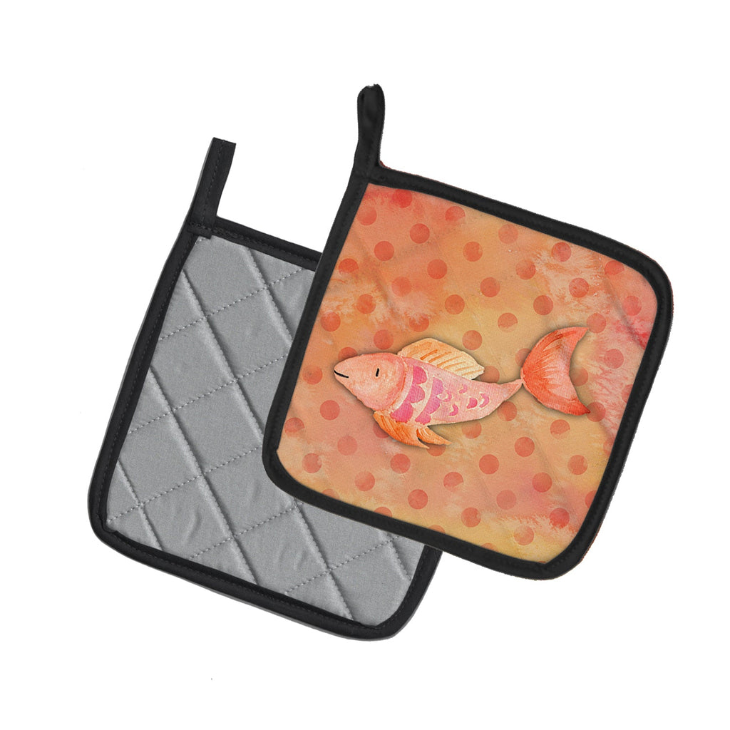 Orange Fish Watercolor Pot Holder Set of 2 Heat Resistant Quilted Hot Pads 7.5 x 7.5 Inch, Insulated Kitchen Trivets for Cooking & Baking
