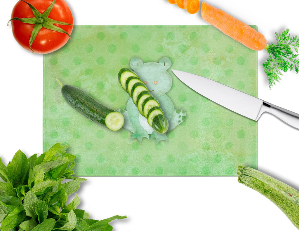 Polkadot Frog Watercolor Cutting Board Tempered Glass Kitchen Cutting Surface, Heat Resistant Chopping, Non-Slip Feet, Food Prep & Serving
