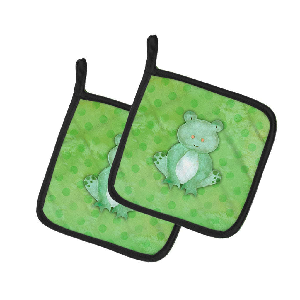 Polkadot Frog Watercolor Pot Holder Set of 2 Heat Resistant Quilted Hot Pads 7.5 x 7.5 Inch, Insulated Kitchen Trivets for Cooking & Baking