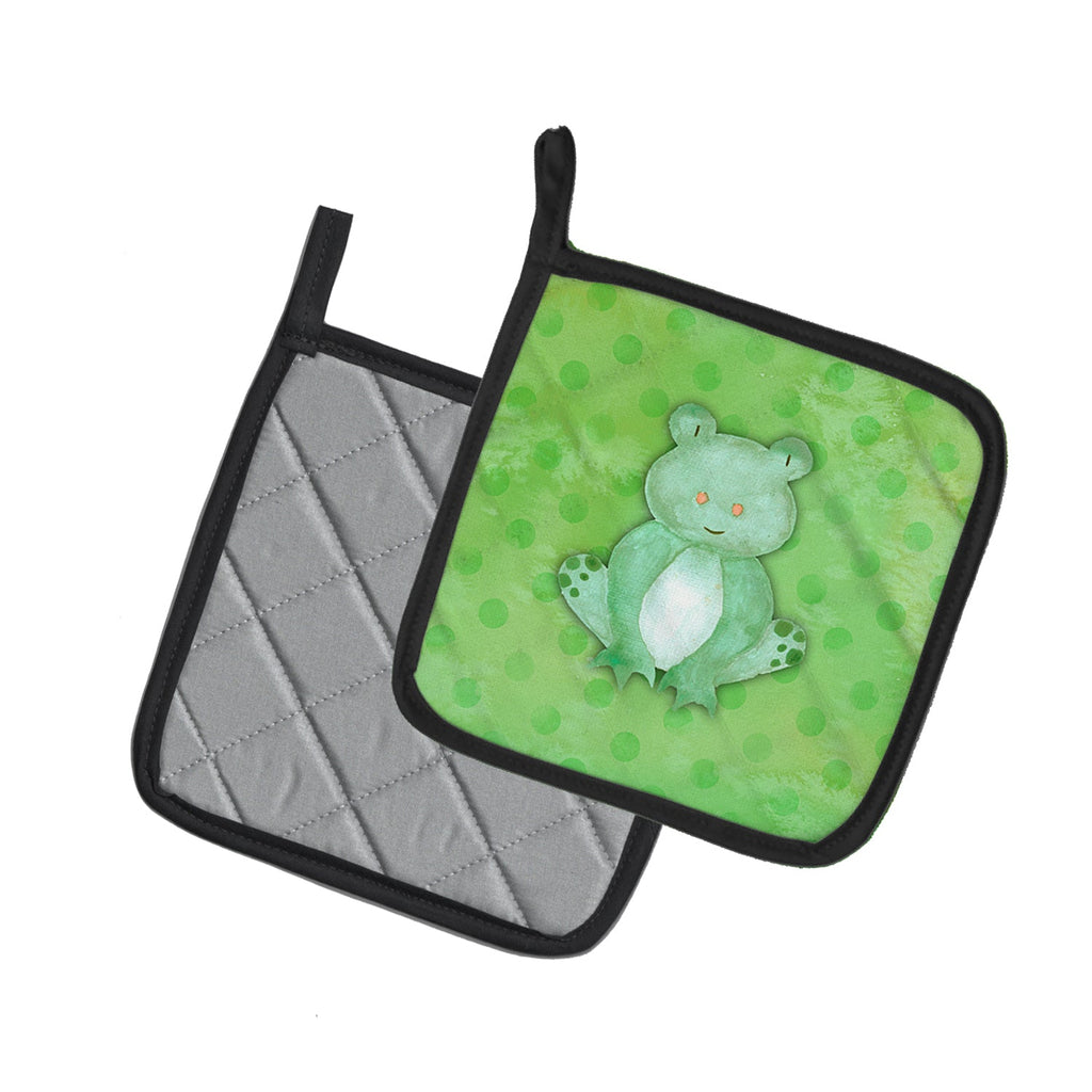Polkadot Frog Watercolor Pot Holder Set of 2 Heat Resistant Quilted Hot Pads 7.5 x 7.5 Inch, Insulated Kitchen Trivets for Cooking & Baking