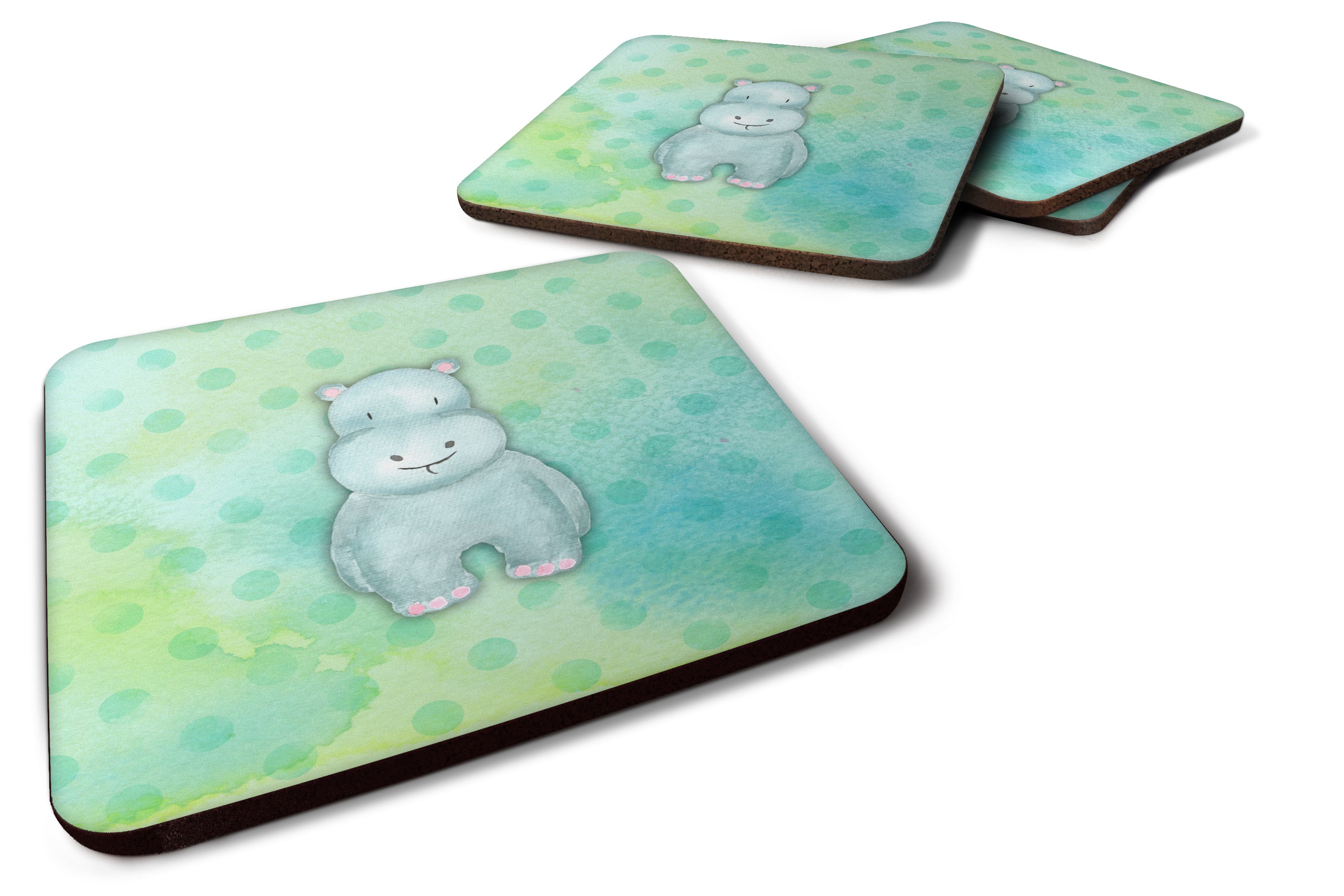 Polkadot Hippopotamus Watercolor Foam Coasters Set of 4 Cup Coasters for Indoor Outdoor, Tabletop Protection, Anti Slip, Mouse pad Material
