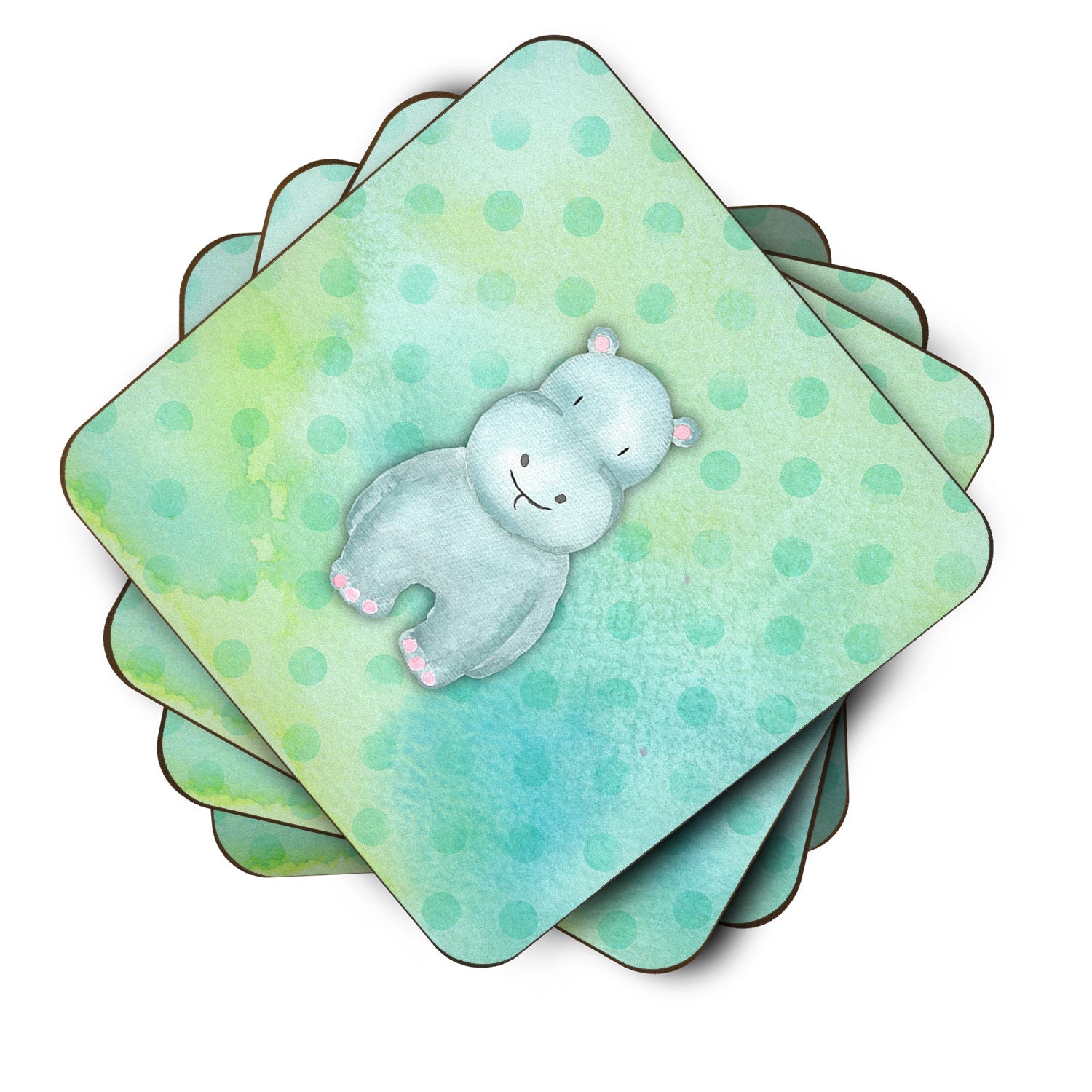 Polkadot Hippopotamus Watercolor Foam Coasters Set of 4 Cup Coasters for Indoor Outdoor, Tabletop Protection, Anti Slip, Mouse pad Material