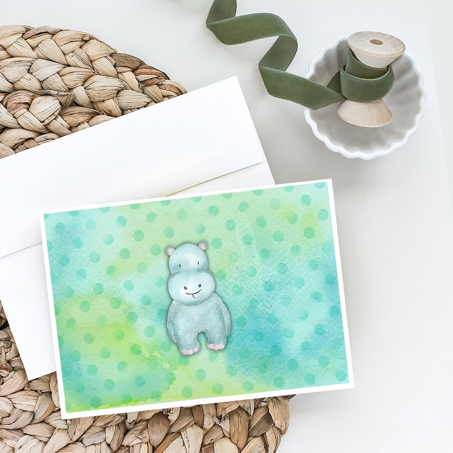 Polkadot Hippopotamus Watercolor Greeting Cards Pack of 8 Blank Cards with Envelopes Whimsical A7 Size 5x7