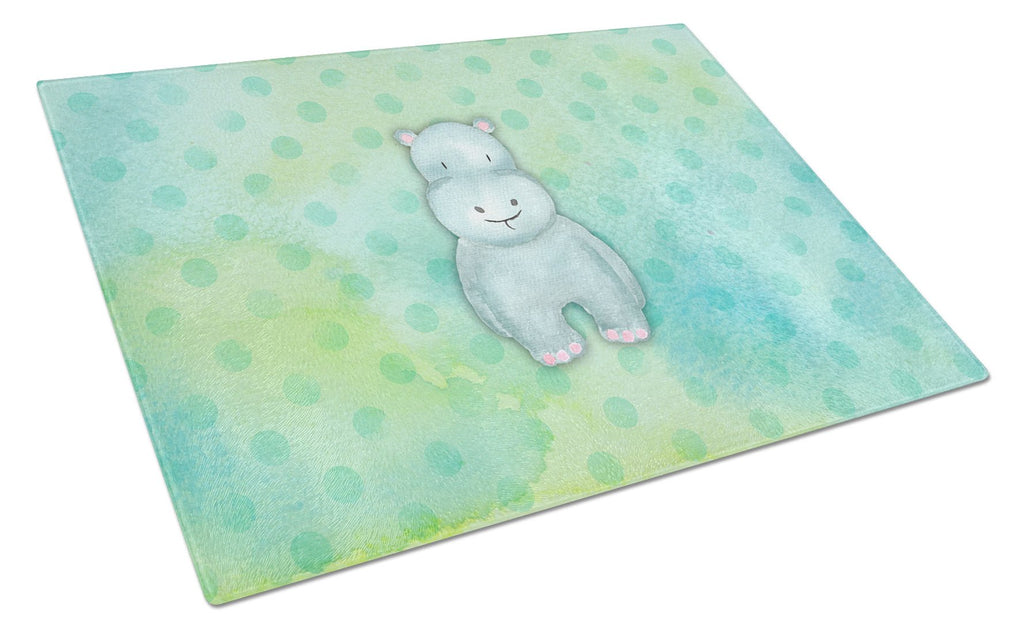 Polkadot Hippopotamus Watercolor Cutting Board Tempered Glass Kitchen Cutting Surface, Heat Resistant Chopping, Non-Slip Feet, Food Prep & Serving