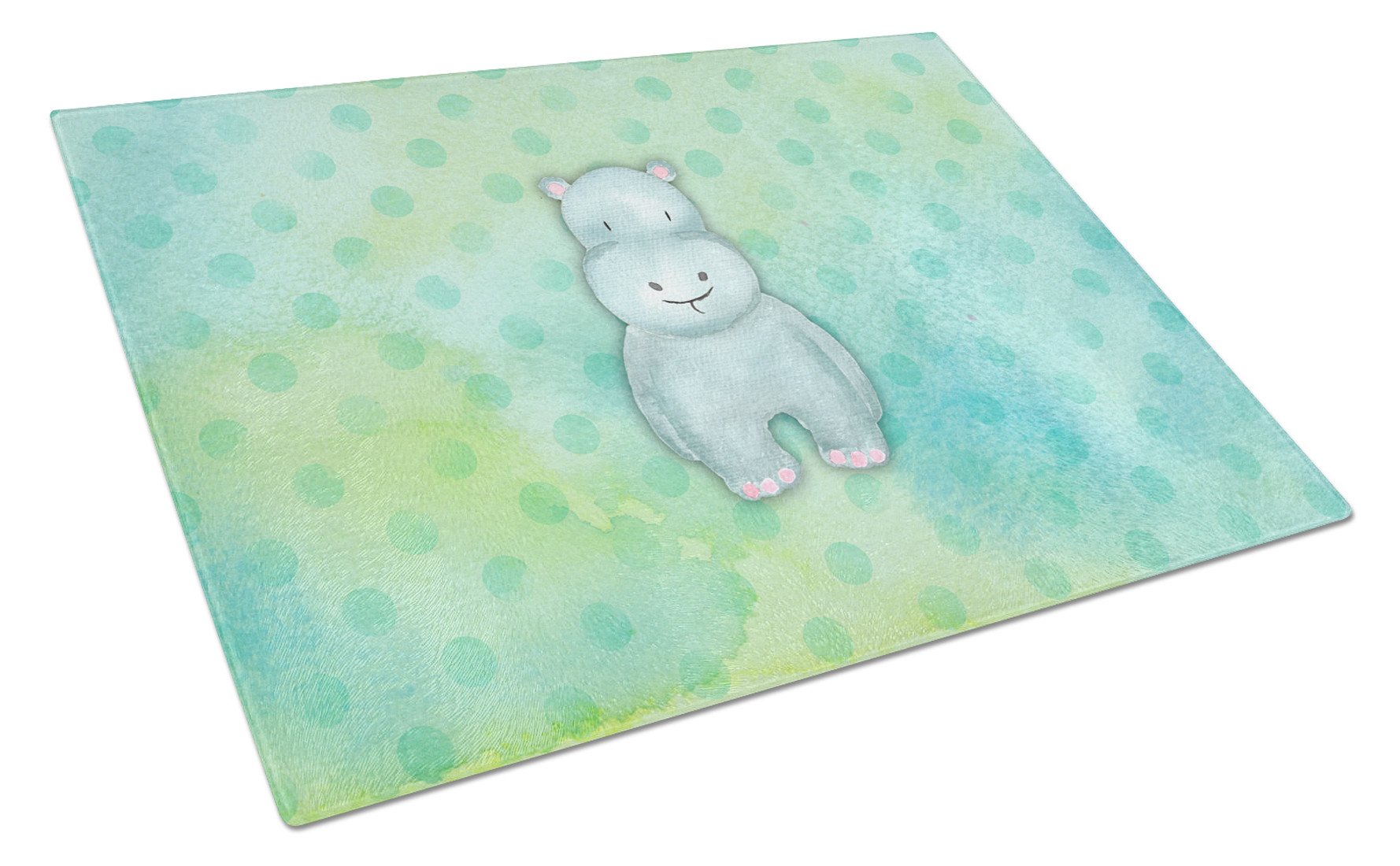 Polkadot Hippopotamus Watercolor Cutting Board Tempered Glass Kitchen Cutting Surface, Heat Resistant Chopping, Non-Slip Feet, Food Prep & Serving