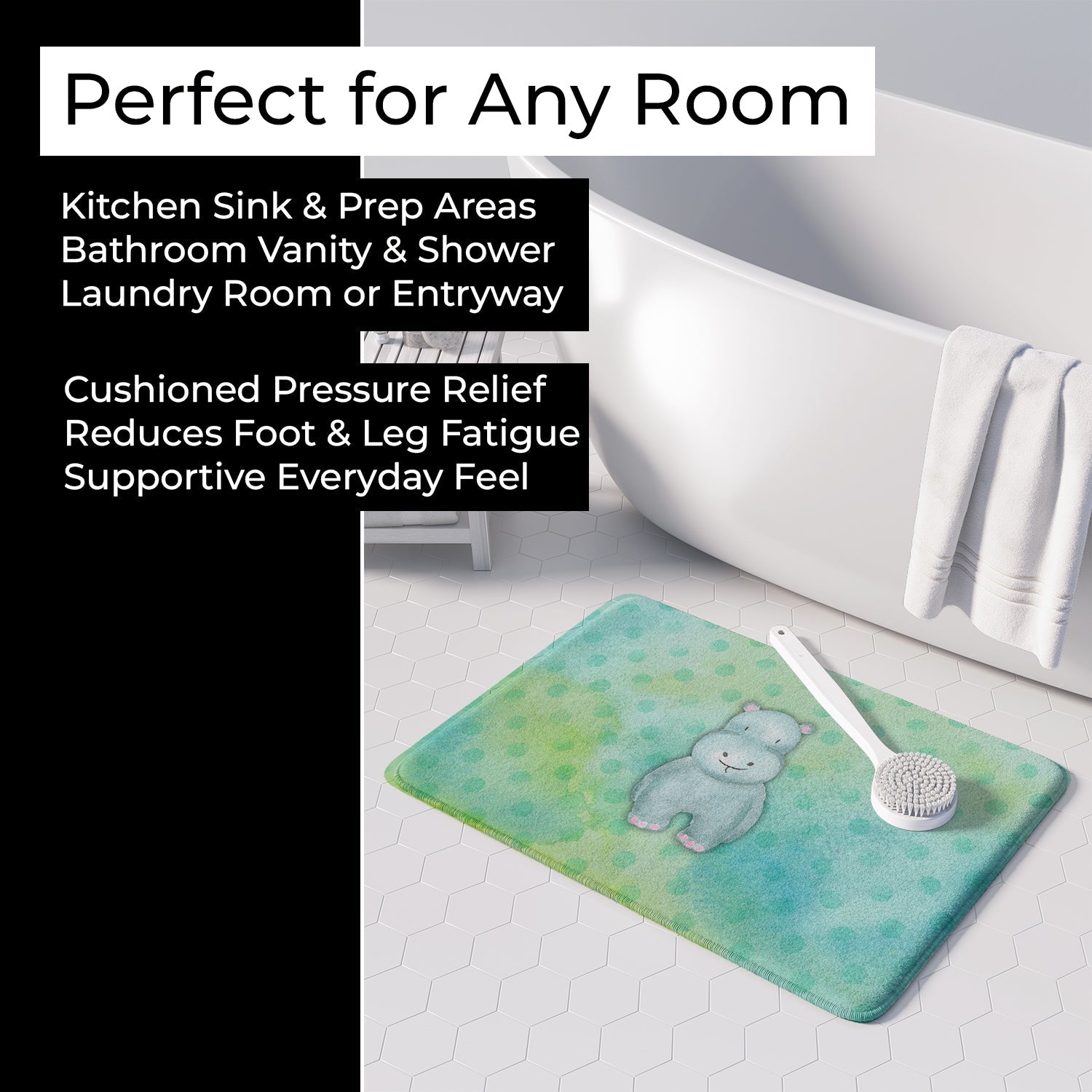 Polkadot Hippopotamus Watercolor Memory Foam Kitchen Mat Machine Washable Anti-Fatigue Cushion Comfort Bath or Kitchen Rug