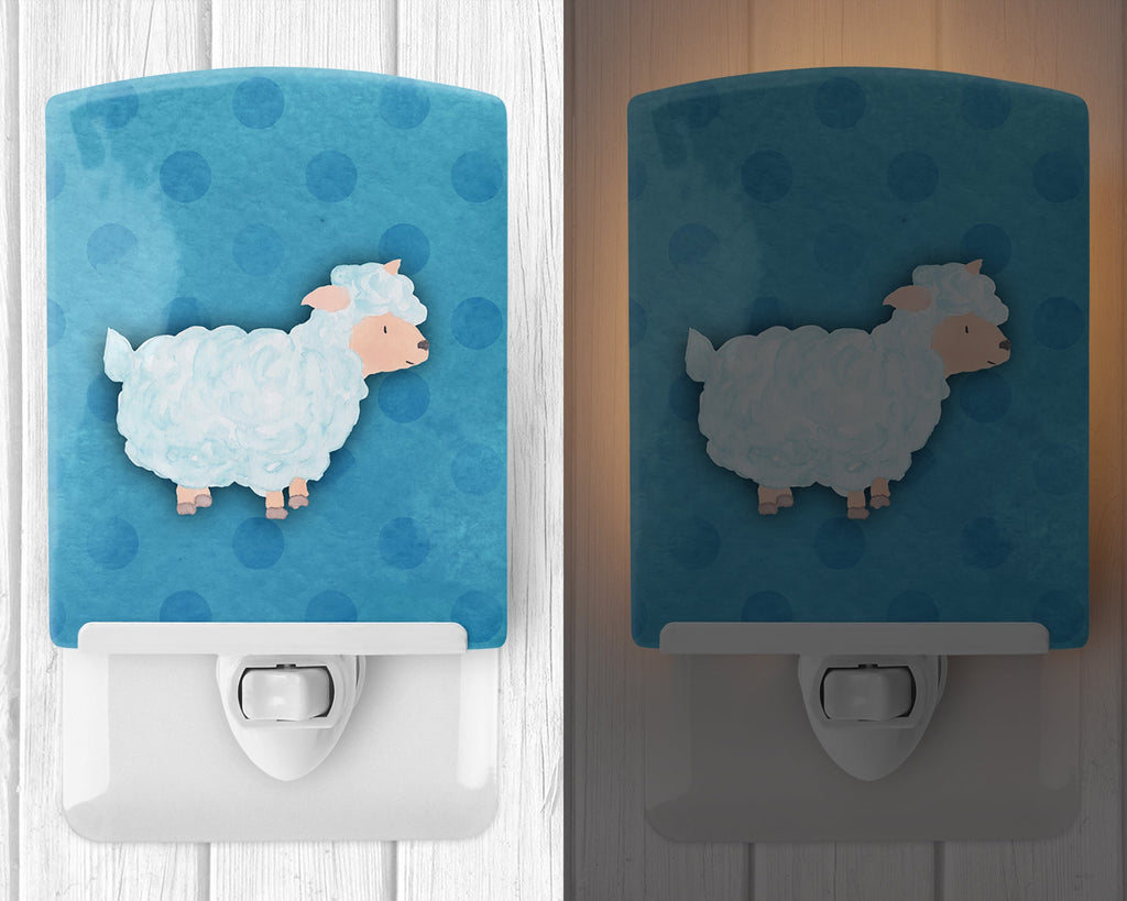 Polkadot Sheep Lamb Watercolor Ceramic Night Light Compact, UL-Certified, Ideal for Bedroom, Bathroom, Nursery, Hallway, Kitchen, 6x4x3, Multicolor