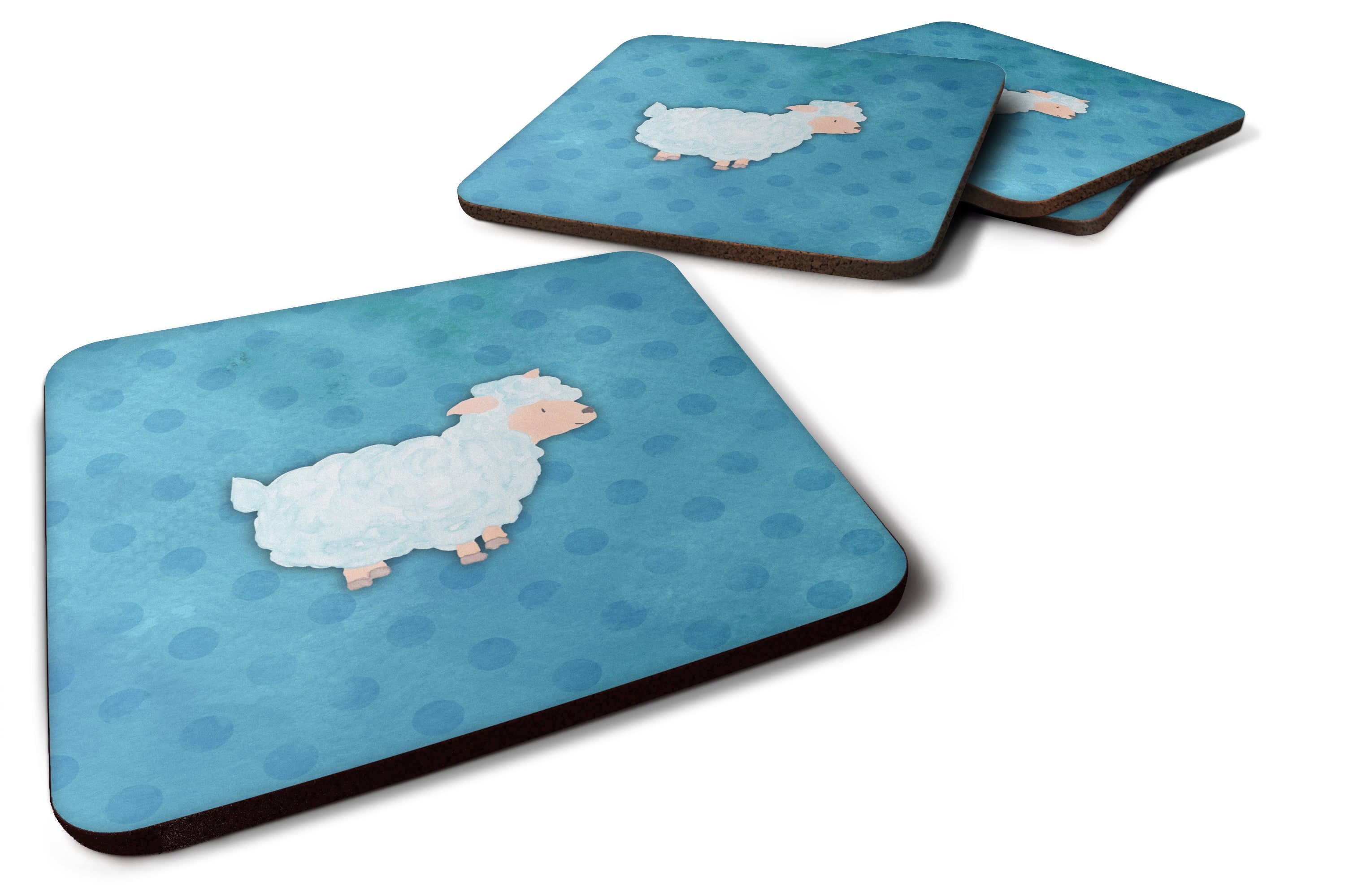 Polkadot Sheep Lamb Watercolor Foam Coasters Set of 4 Cup Coasters for Indoor Outdoor, Tabletop Protection, Anti Slip, Mouse pad Material