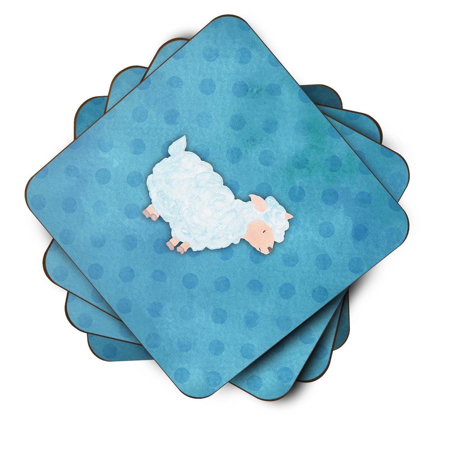 Polkadot Sheep Lamb Watercolor Foam Coasters Set of 4 Cup Coasters for Indoor Outdoor, Tabletop Protection, Anti Slip, Mouse pad Material