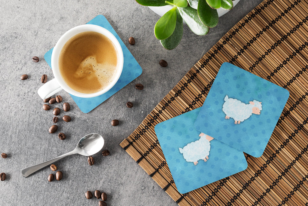 Polkadot Sheep Lamb Watercolor Foam Coasters Set of 4 Cup Coasters for Indoor Outdoor, Tabletop Protection, Anti Slip, Mouse pad Material